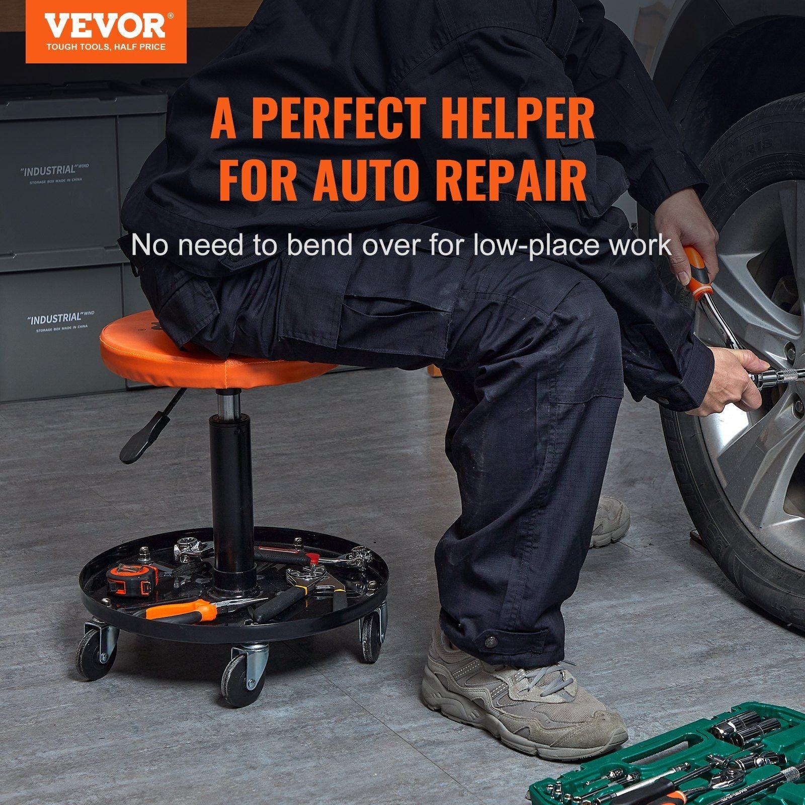VEVOR Adjustable Mechanics Rolling Creeper Seat Stool Tool Tray - Inside The Bars