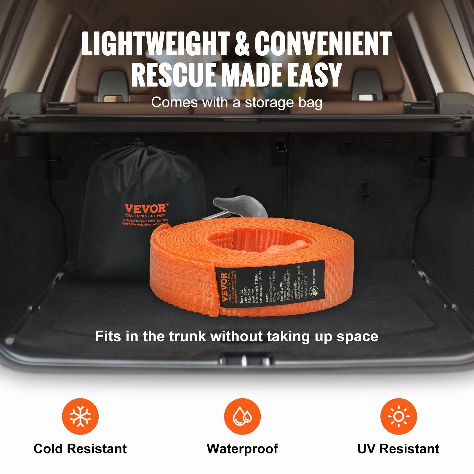 VEVOR ATV Car Tow Strap with Hooks 2"x20' 17000 lbs - Inside The Bars