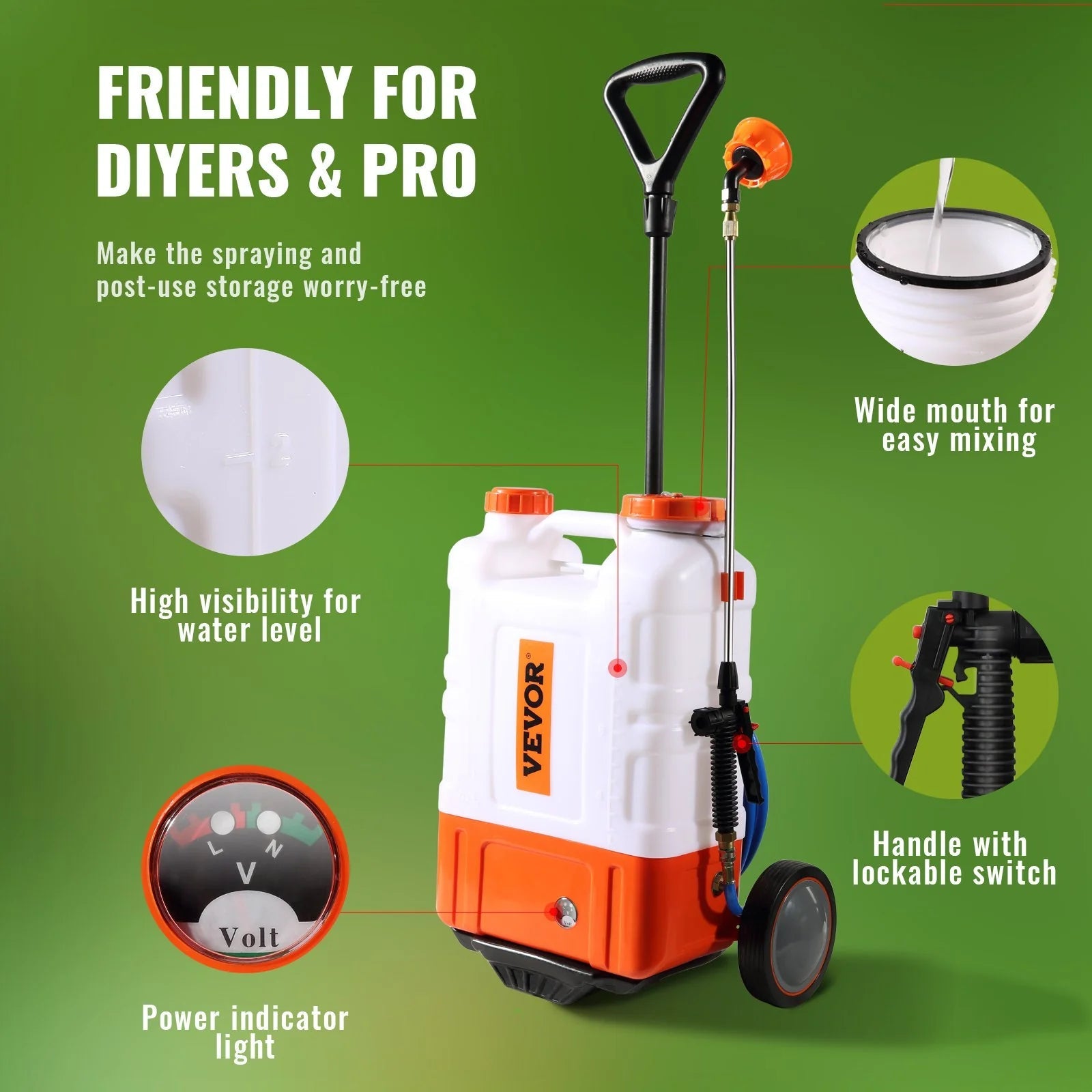 VEVOR Battery Powered Backpack Sprayer with Cart on Wheels - Inside The Bars