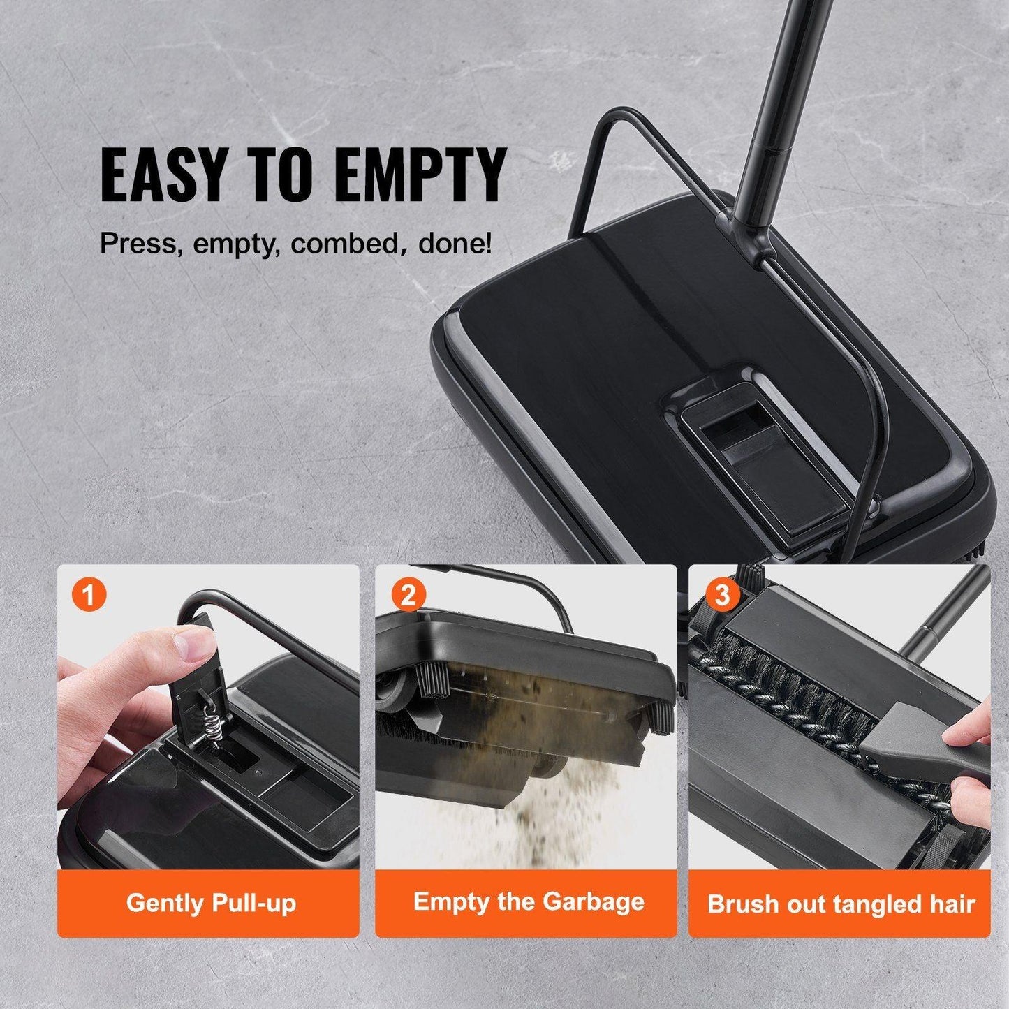 VEVOR Carpet Sweeper Manual Non Electric 300 ml Dustbin - Inside The Bars