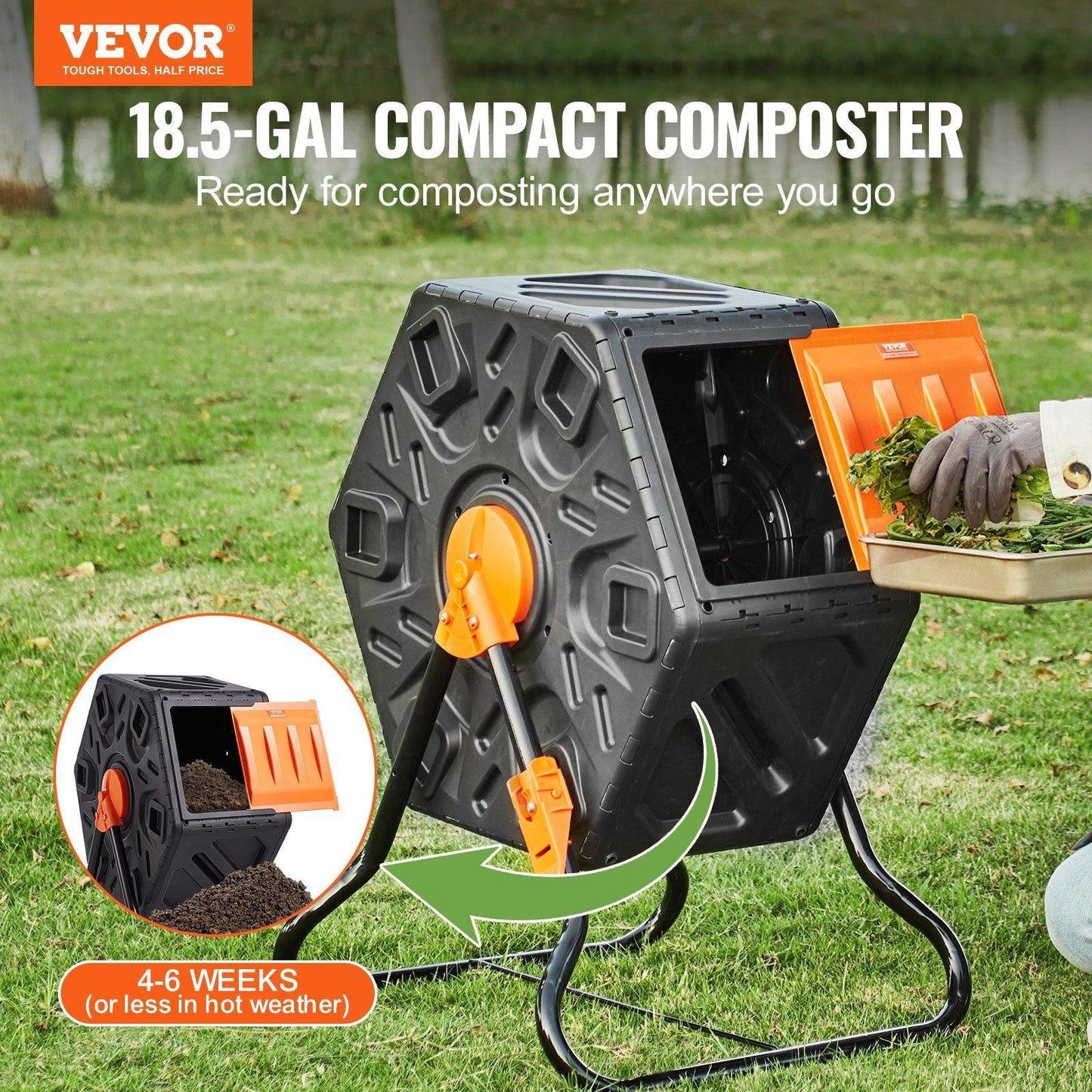 VEVOR Compost Bin 18.5 - Gal Tumbler for Garden Kitchen Outdoor - Inside The Bars