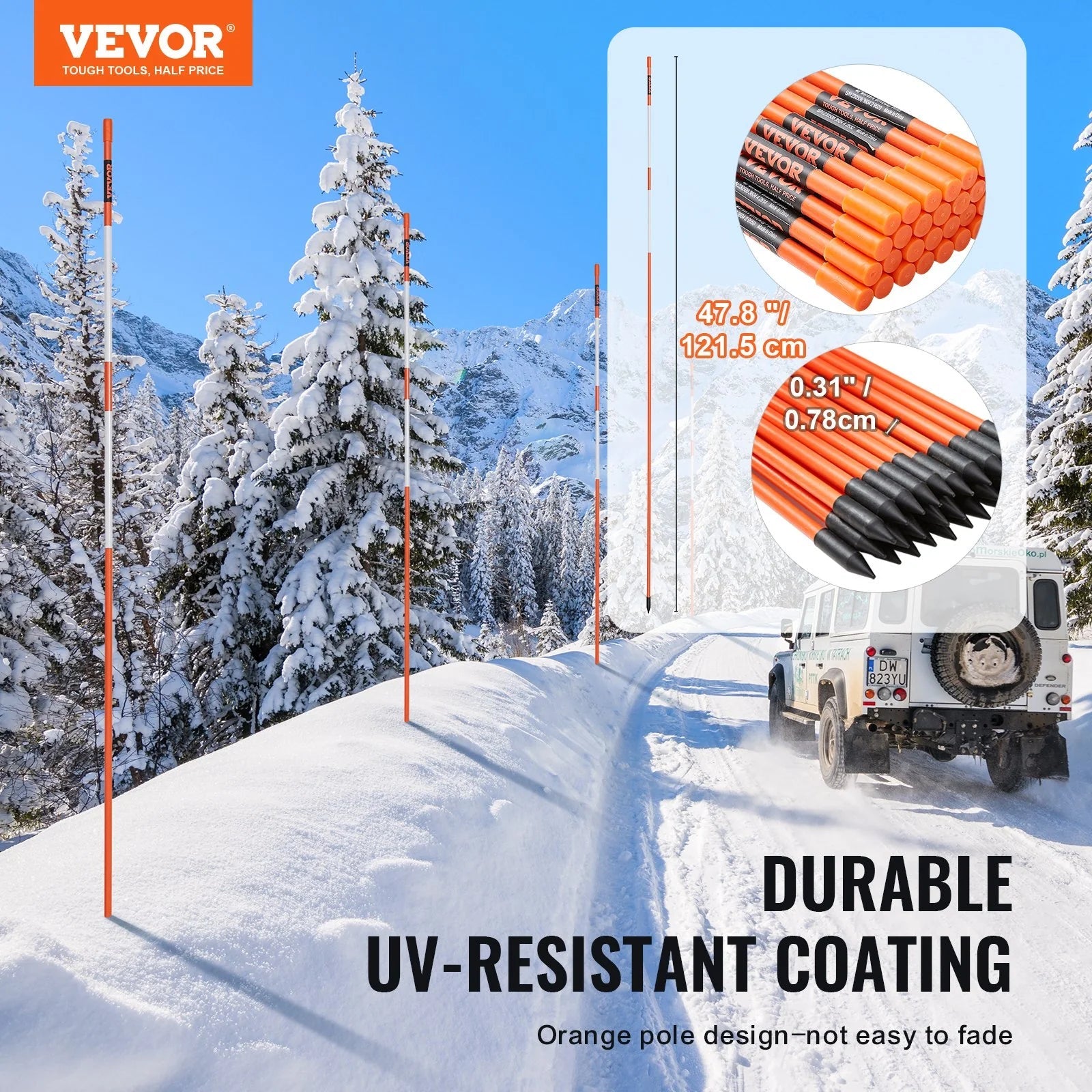 VEVOR Driveway Markers 48 Inch Orange Fiberglass Poles - Inside The Bars