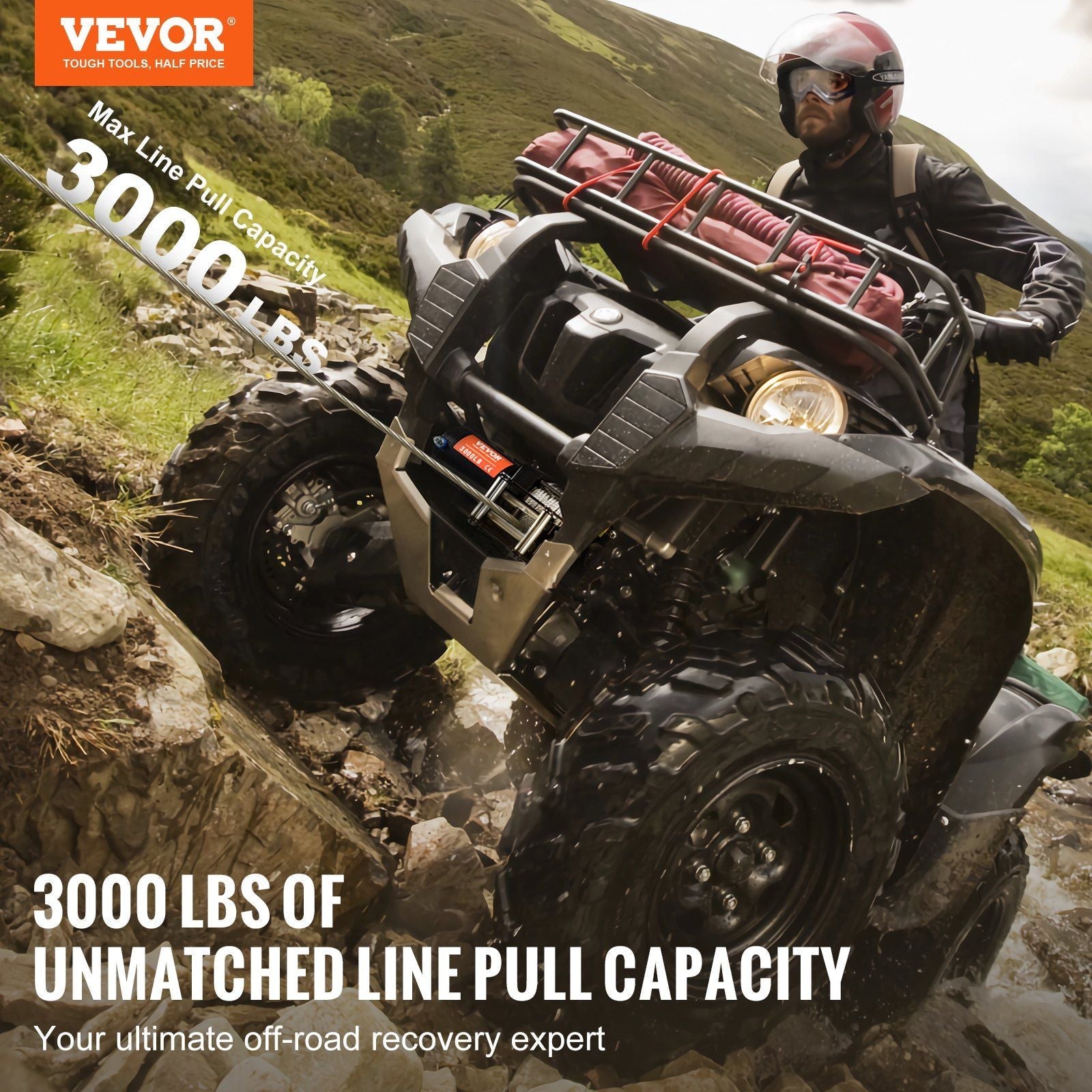 VEVOR Electric Winch ATV UTV 3000 lb Steel Cable Waterproof - Inside The Bars