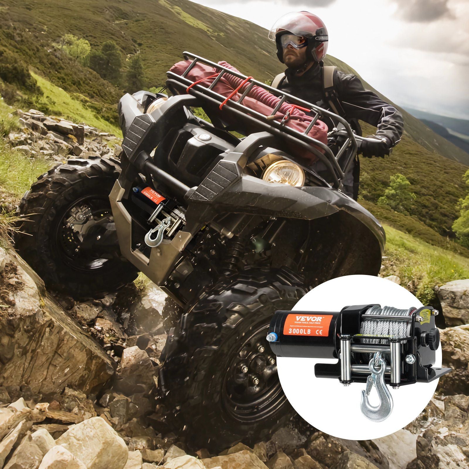 VEVOR Electric Winch ATV UTV 3000 lb Steel Cable Waterproof - Inside The Bars