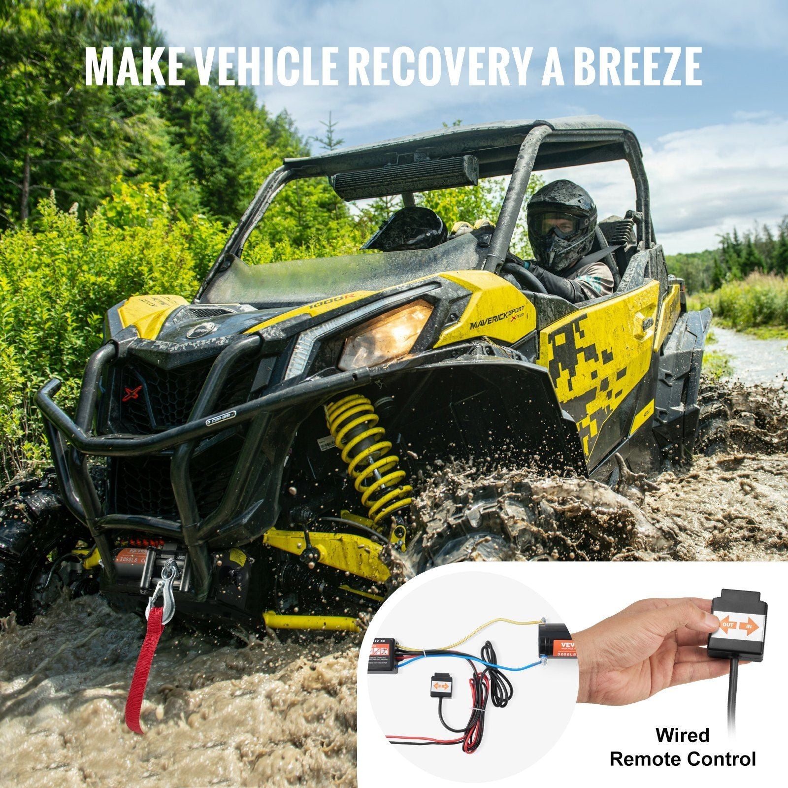 VEVOR Electric Winch ATV UTV 3000 lb Steel Cable Waterproof - Inside The Bars