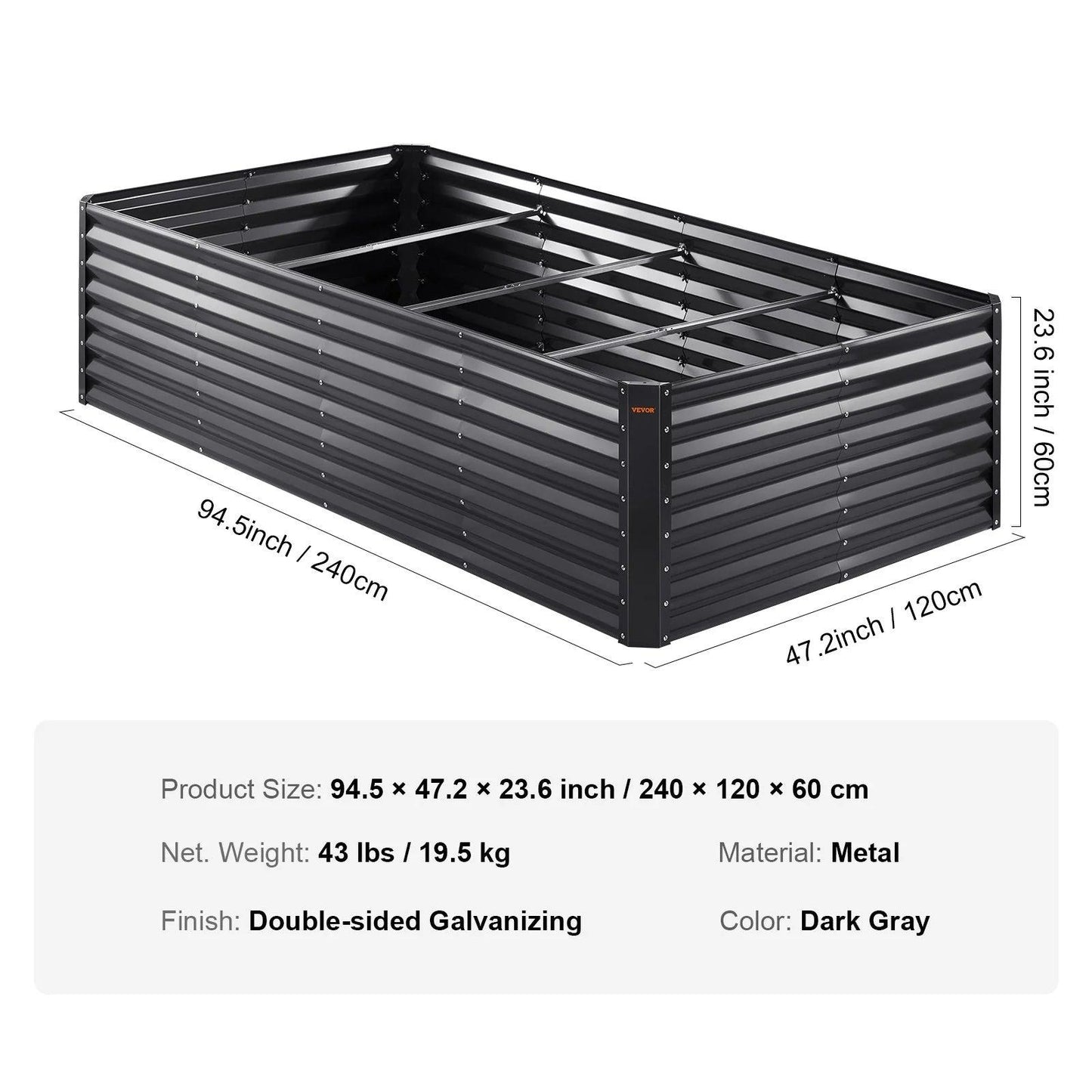 VEVOR Galvanized Raised Garden Bed Planter Box 94.5X47.2 - Inside The Bars