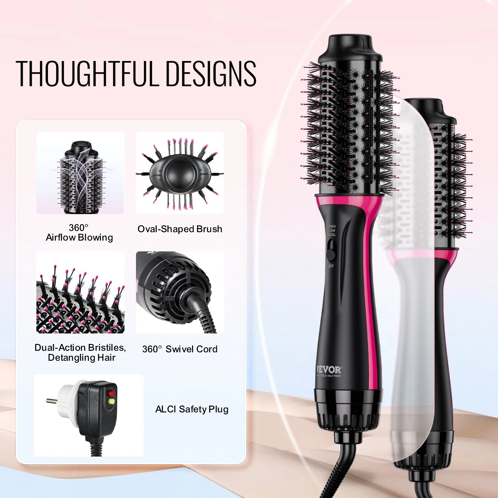 VEVOR Hair Blow Dryer Brush Dual Voltage Hot Air Styler - Inside The Bars