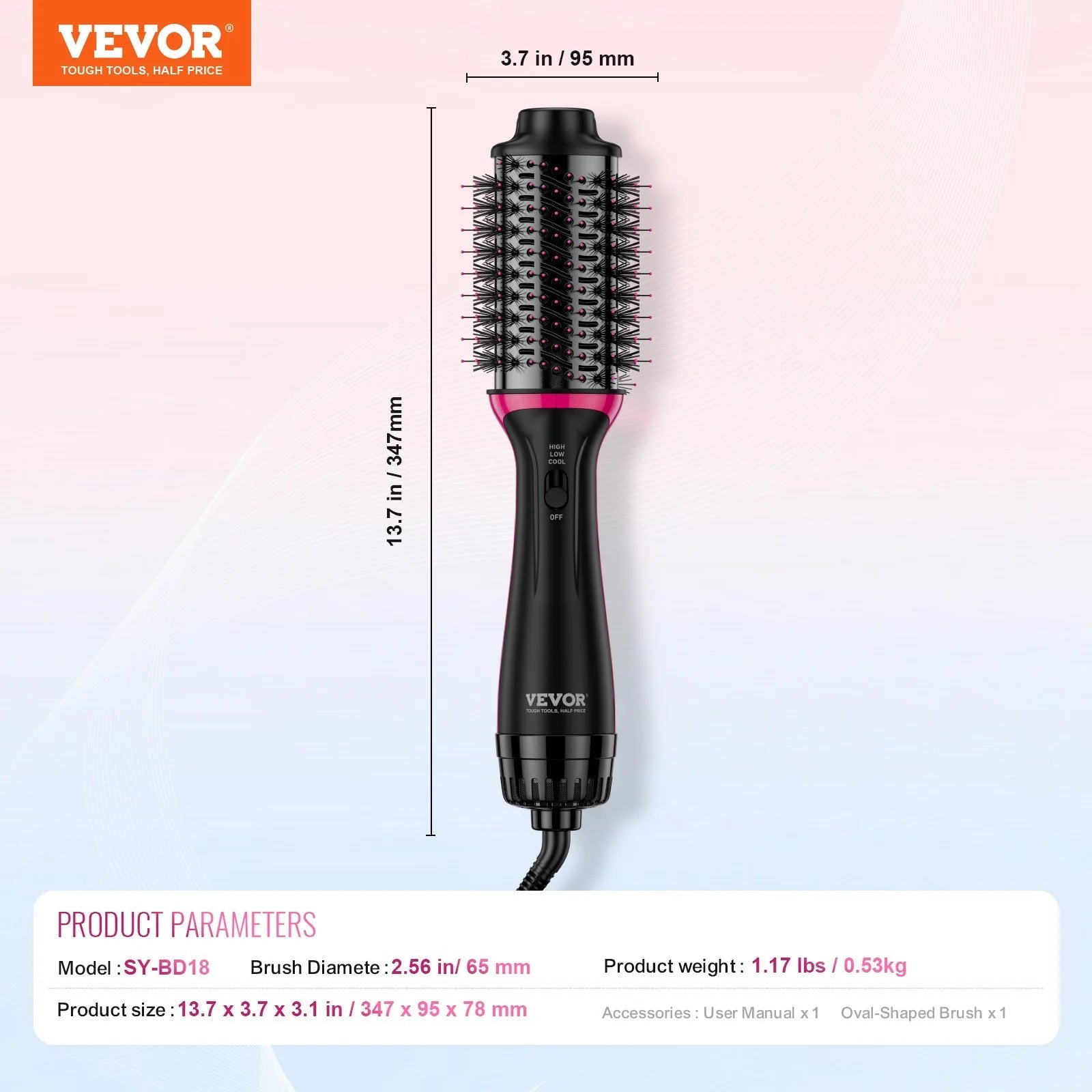 VEVOR Hair Blow Dryer Brush Dual Voltage Hot Air Styler - Inside The Bars