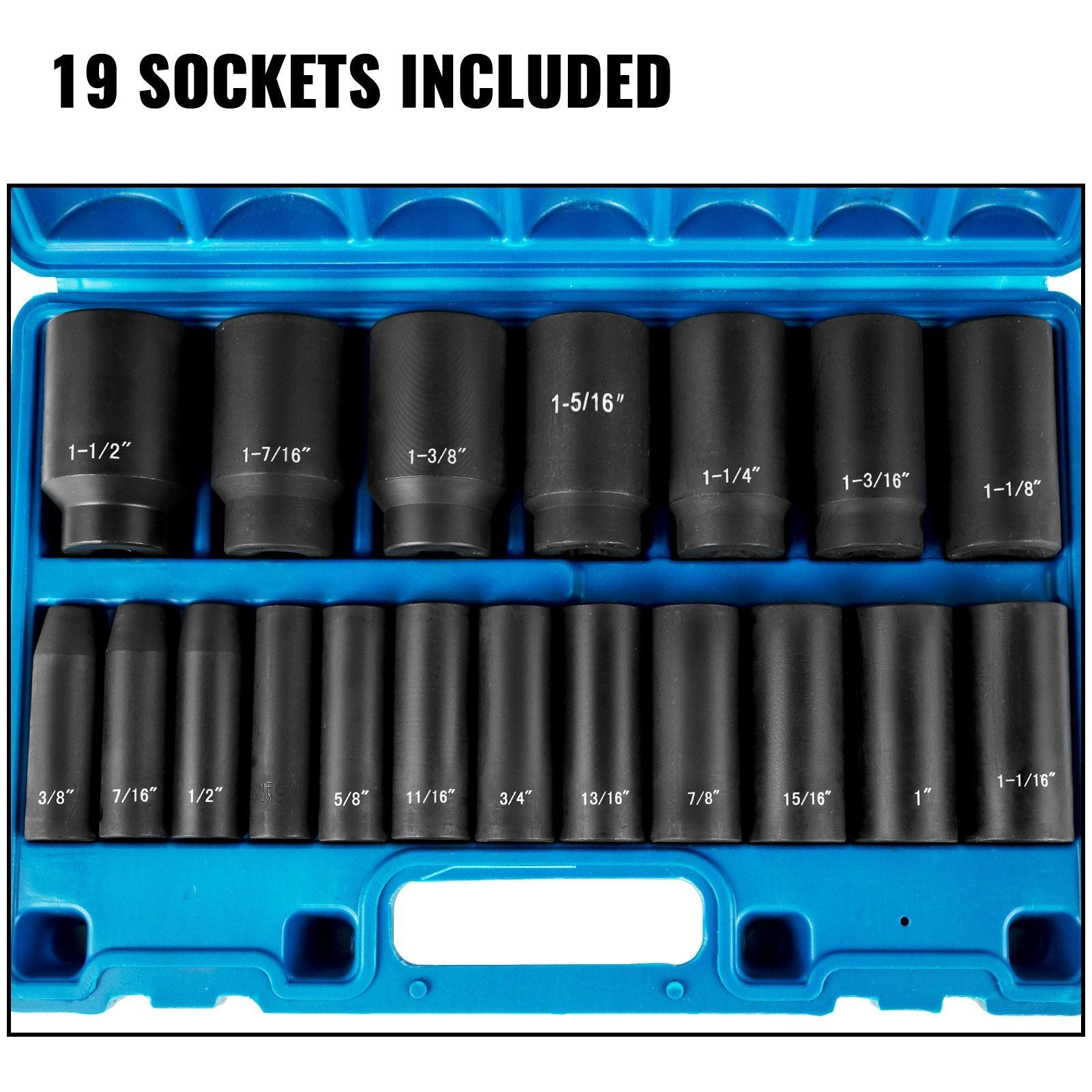 VEVOR Impact Socket Set 1/2 Inches 19 Piece Deep Sockets - Inside The Bars