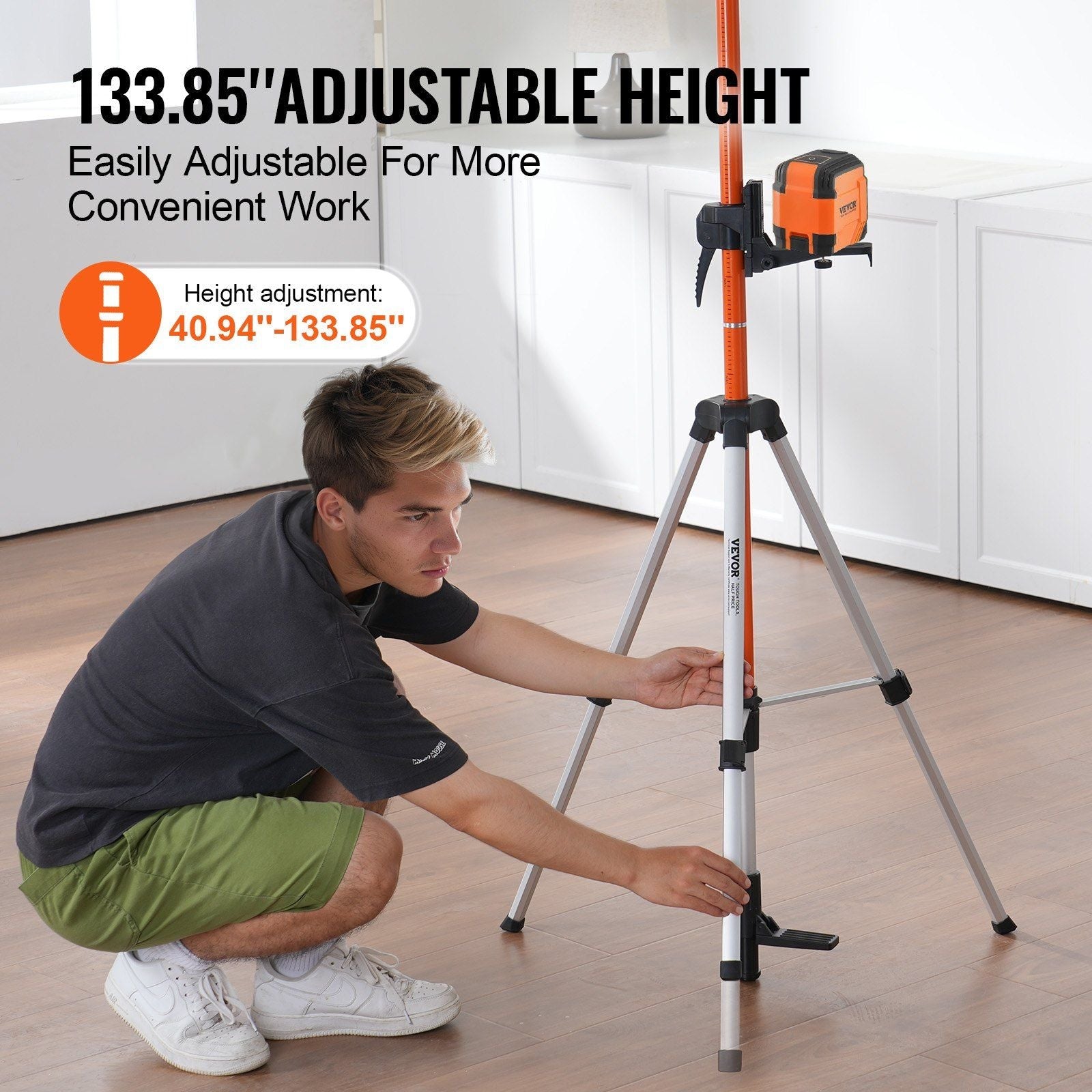 VEVOR Laser Level Tripod 1/4" - 20 & 5/8" - 11 Thread Height Adjust - Inside The Bars
