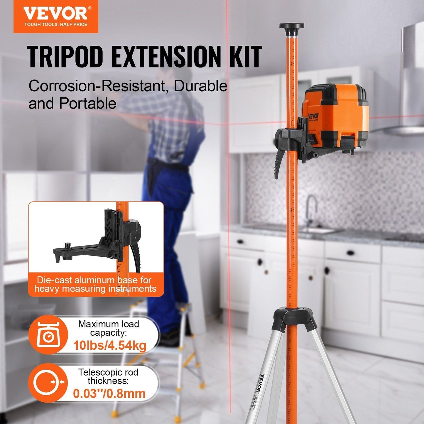 VEVOR Laser Level Tripod 1/4" - 20 & 5/8" - 11 Thread Height Adjust - Inside The Bars