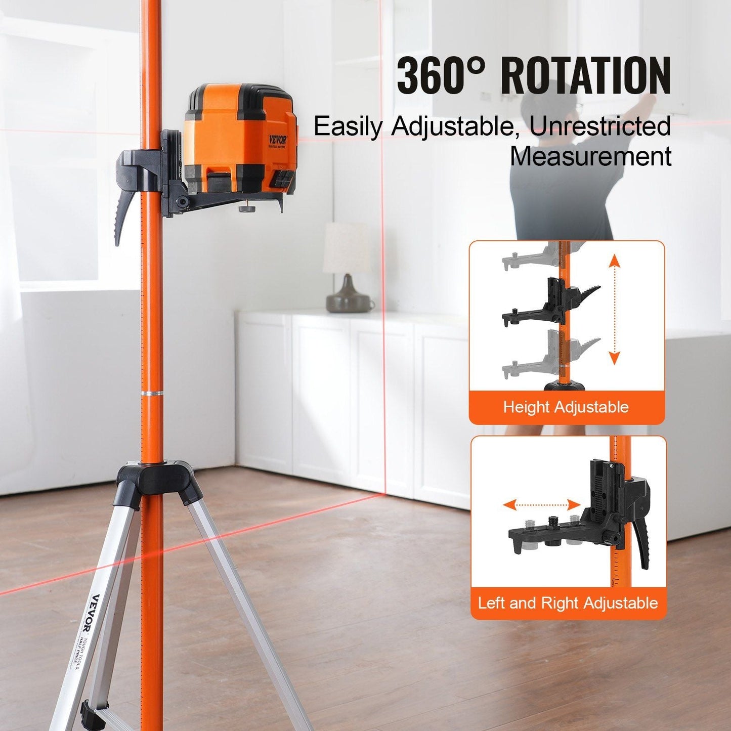 VEVOR Laser Level Tripod 1/4" - 20 & 5/8" - 11 Thread Height Adjust - Inside The Bars