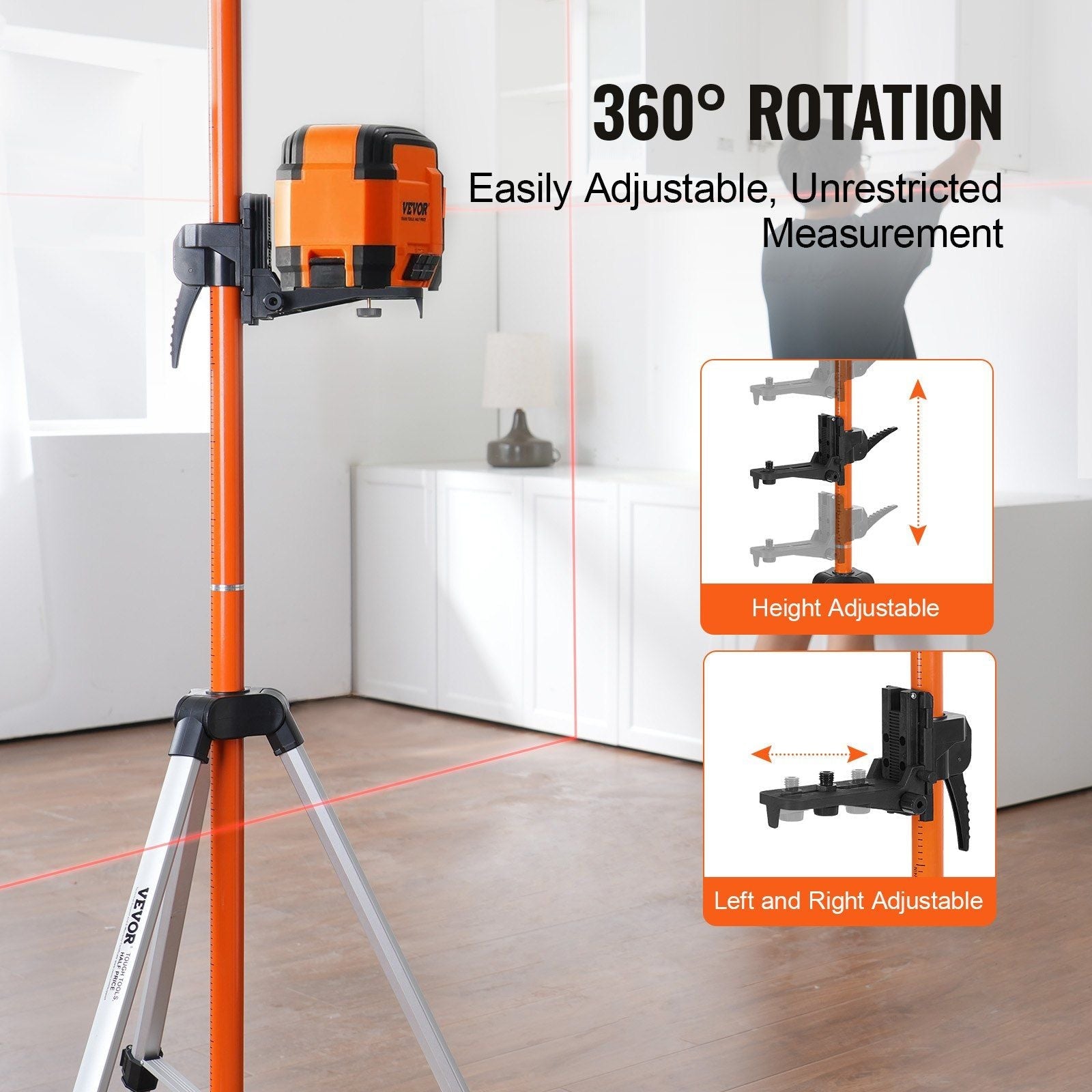 VEVOR Laser Level Tripod 1/4" - 20 & 5/8" - 11 Thread Height Adjust - Inside The Bars
