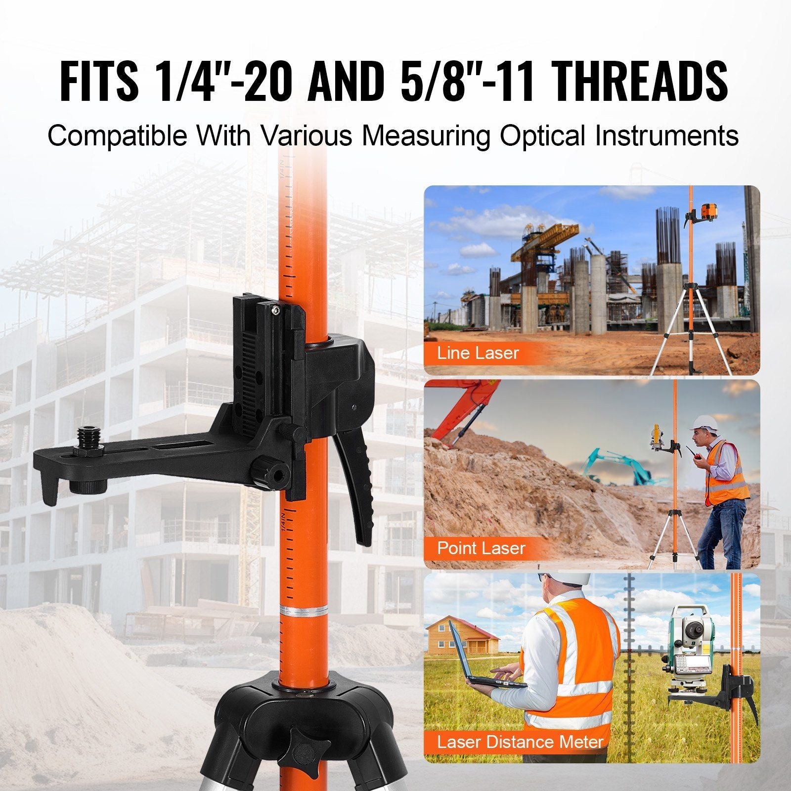 VEVOR Laser Level Tripod 1/4" - 20 & 5/8" - 11 Thread Height Adjust - Inside The Bars