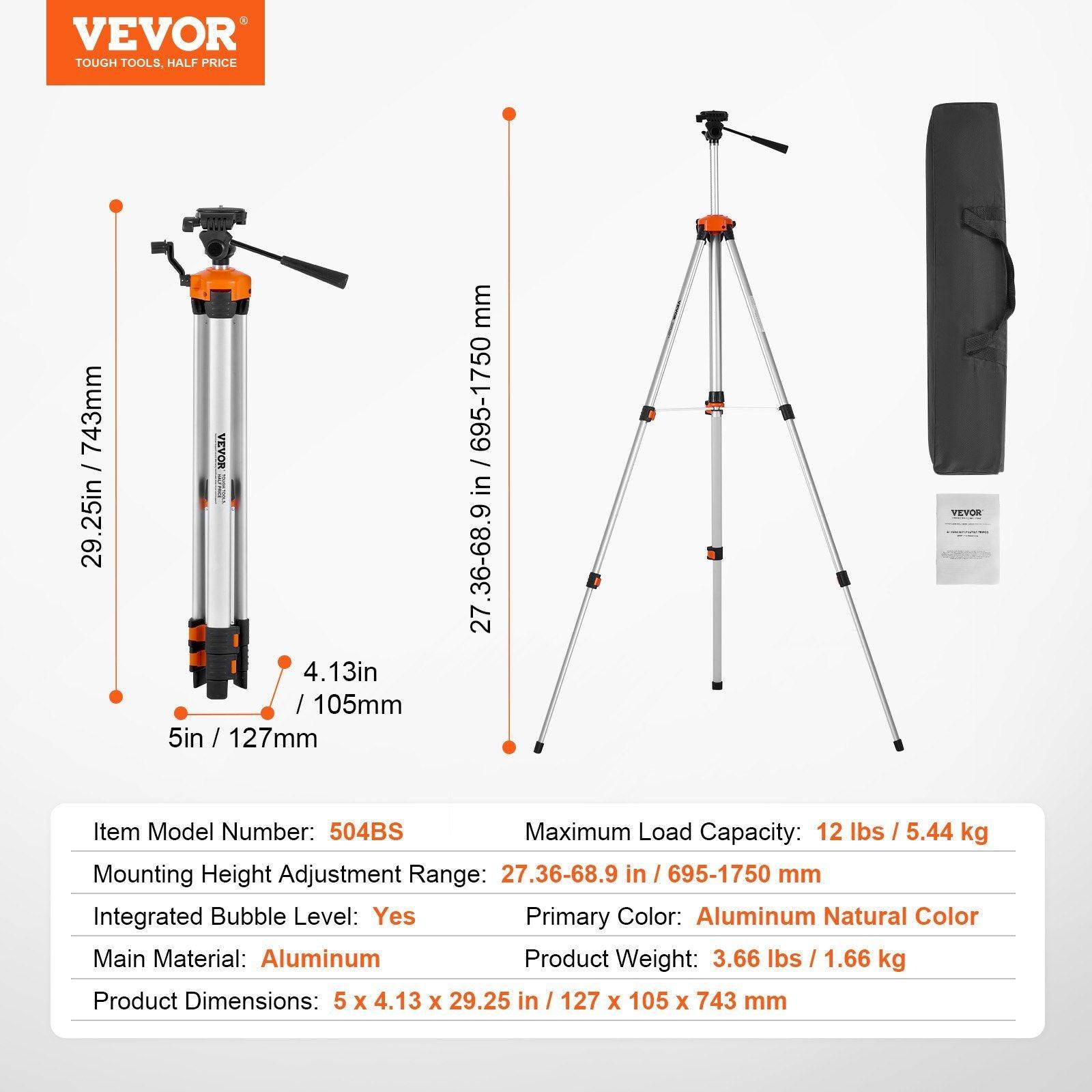 VEVOR Laser Level Tripod ¼ x 20 Thread Height Adjustment - Inside The Bars