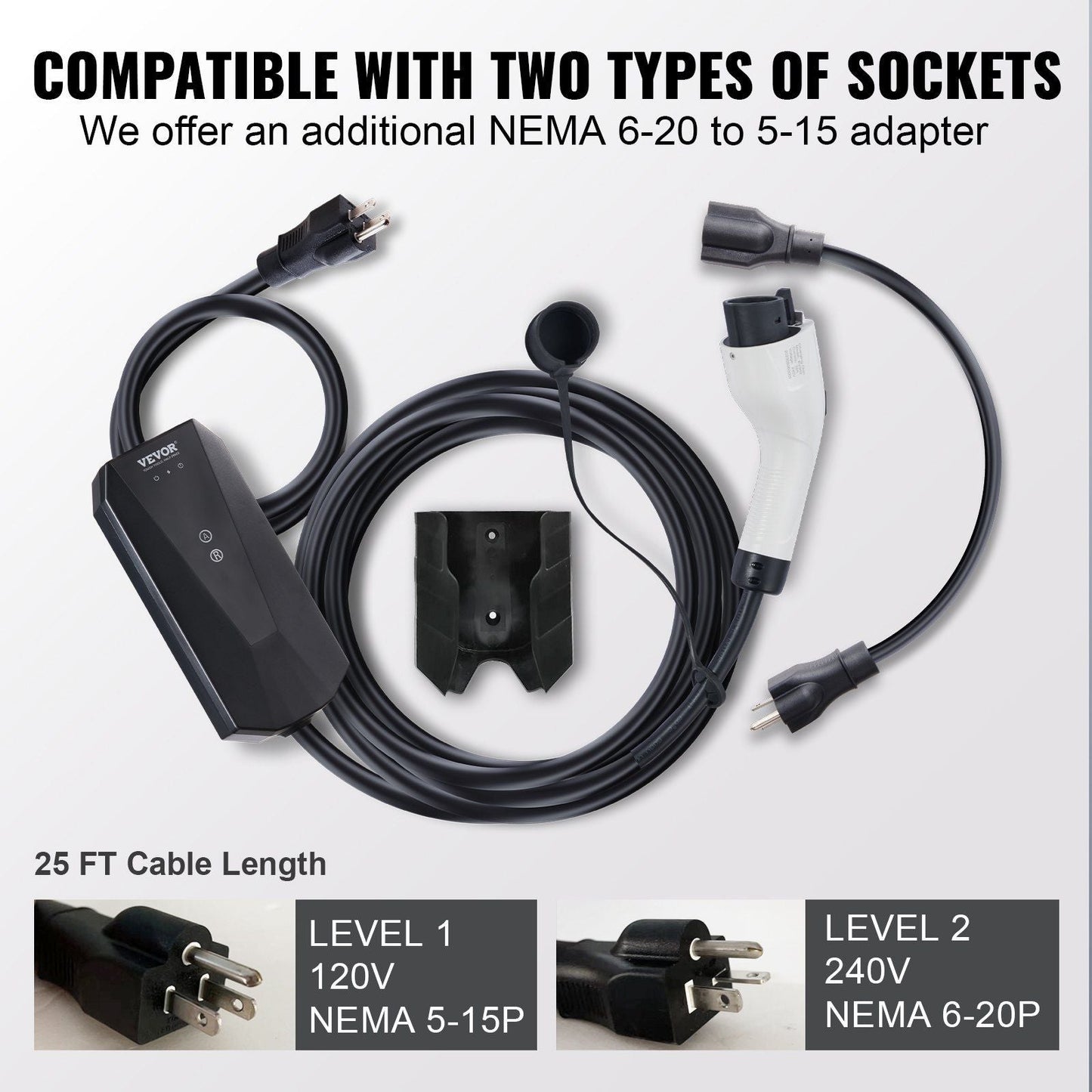 VEVOR Level 1+2 Portable EV Charger 16 Amp 120V 240V - Inside The Bars