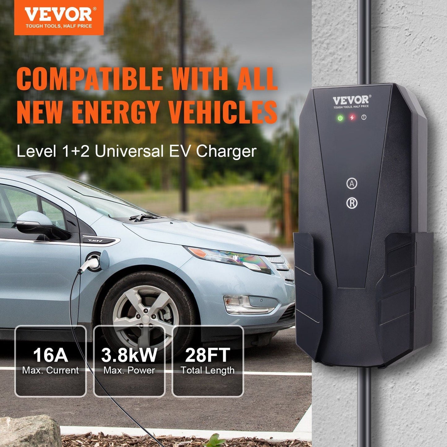 VEVOR Level 1+2 Portable EV Charger 16 Amp 120V 240V - Inside The Bars