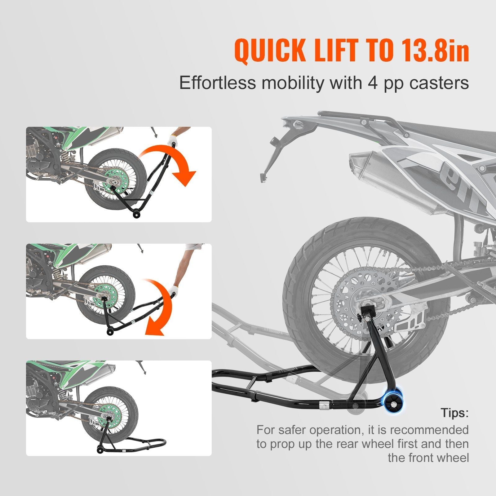 VEVOR Motorcycle Rear Wheel Stand Black Heavy Duty Lift - Inside The Bars