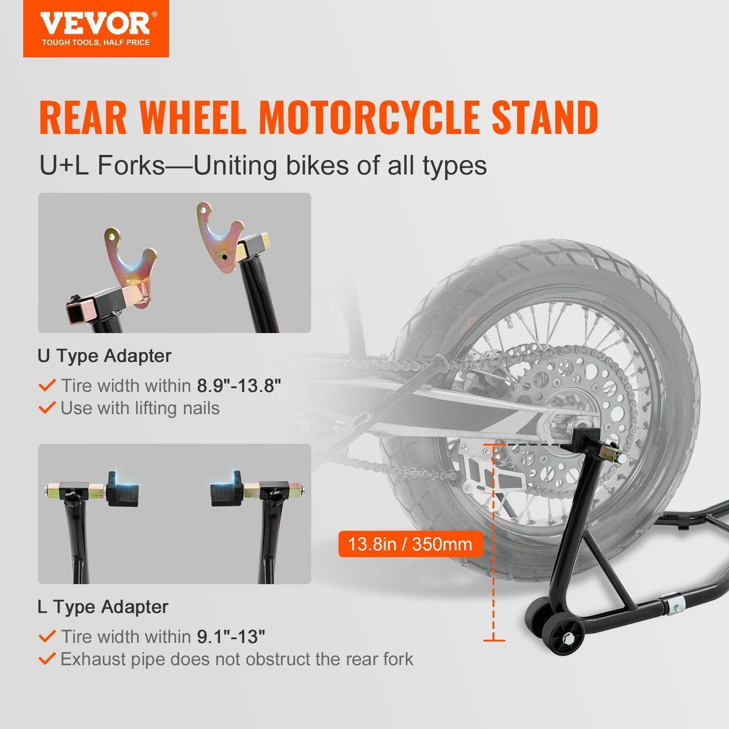 VEVOR Motorcycle Rear Wheel Stand Heavy Duty 850 lbs Black - Inside The Bars