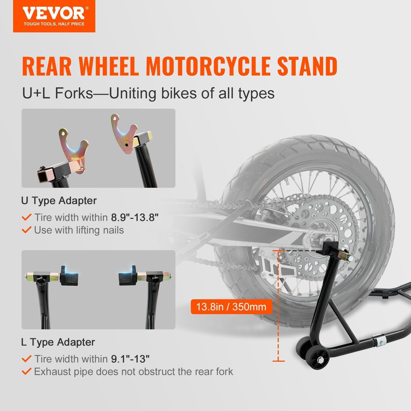 VEVOR Motorcycle Rear Wheel Stand Heavy Duty 850 lbs Black - Inside The Bars