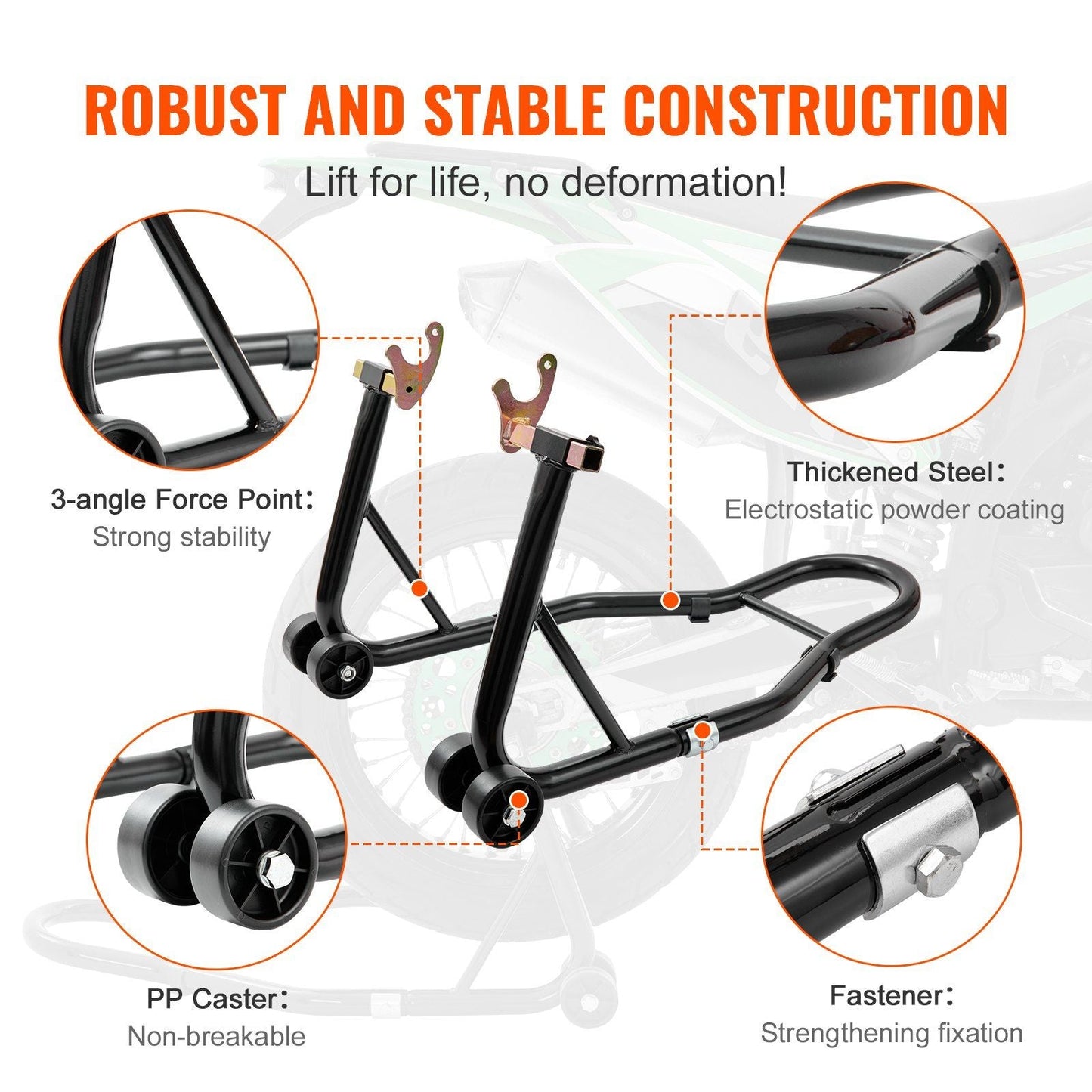 VEVOR Motorcycle Rear Wheel Stand Heavy Duty 850 lbs Black - Inside The Bars
