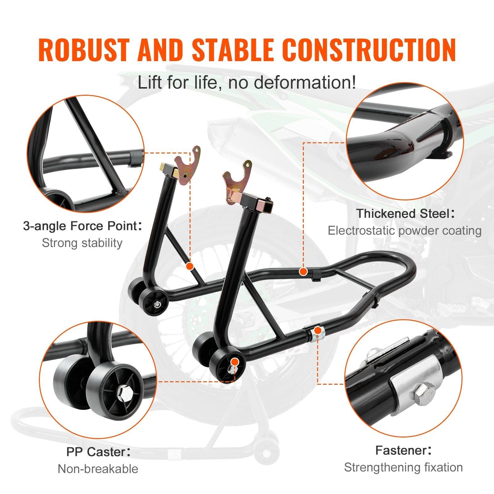 VEVOR Motorcycle Rear Wheel Stand Heavy Duty 850 lbs Black - Inside The Bars