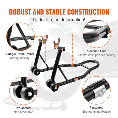 VEVOR Motorcycle Rear Wheel Stand Heavy Duty 850 lbs Black - Inside The Bars