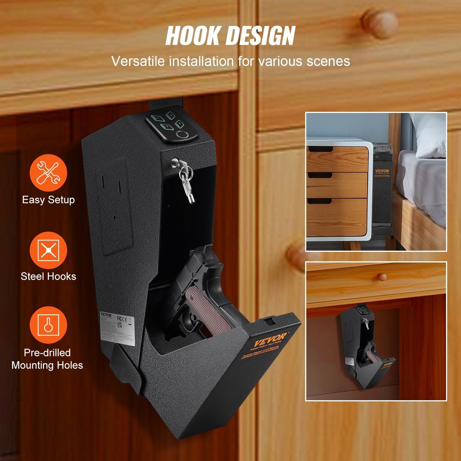 VEVOR Mounted Gun Safe for Pistols with Biometric Access - Inside The Bars