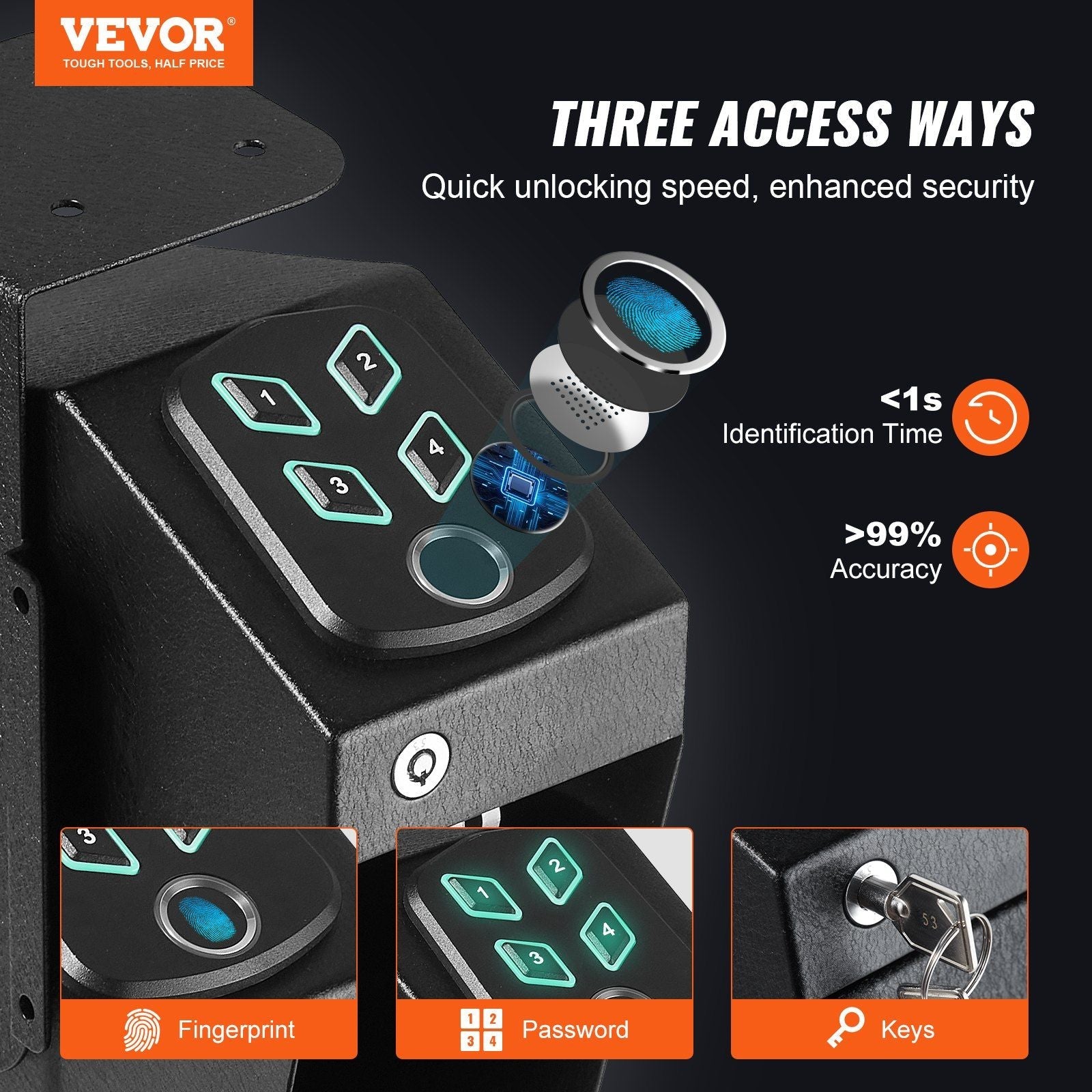 VEVOR Mounted Gun Safe for Pistols with Biometric Access - Inside The Bars