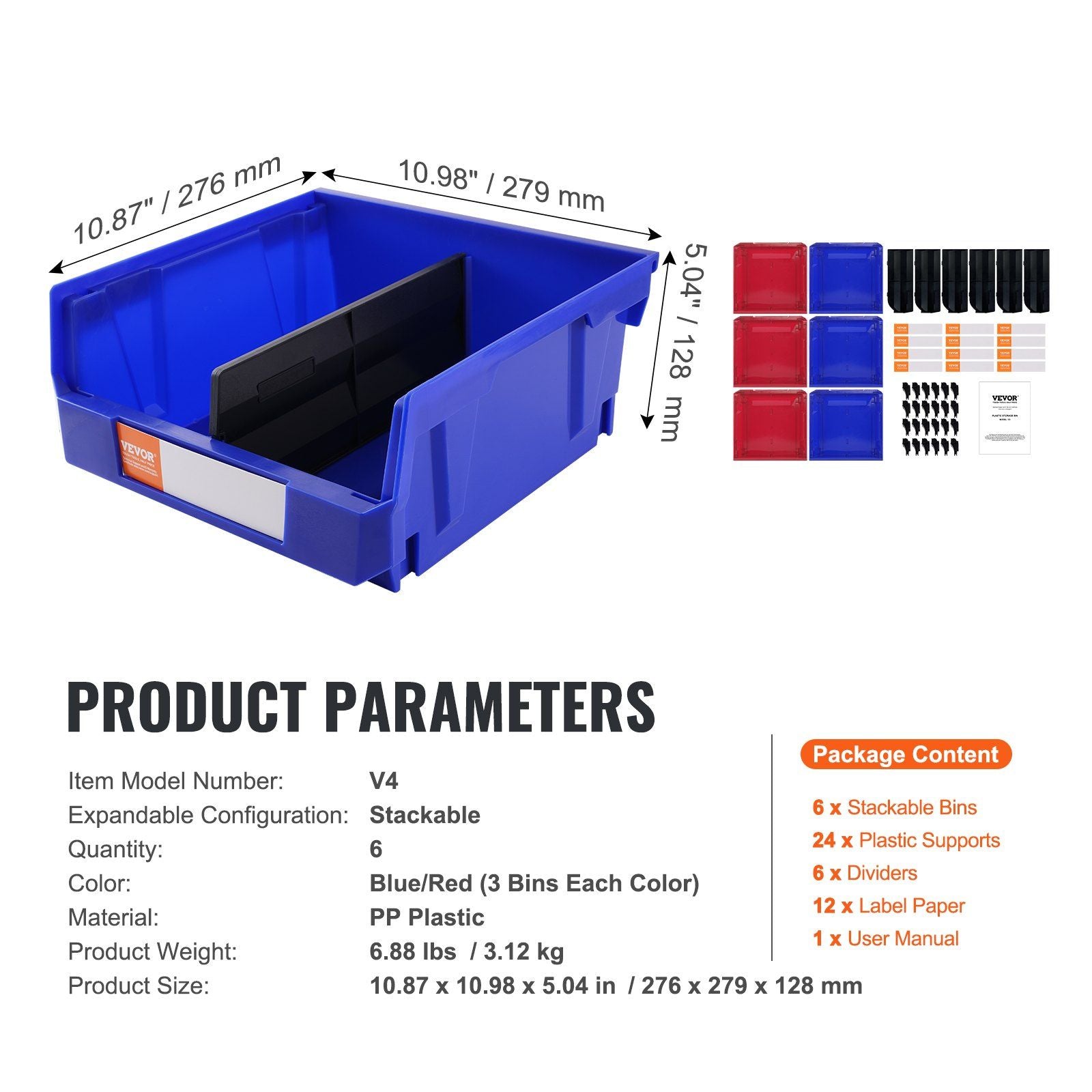 VEVOR Plastic Storage Bin 6 - Pack Heavy Duty Organizer - Inside The Bars