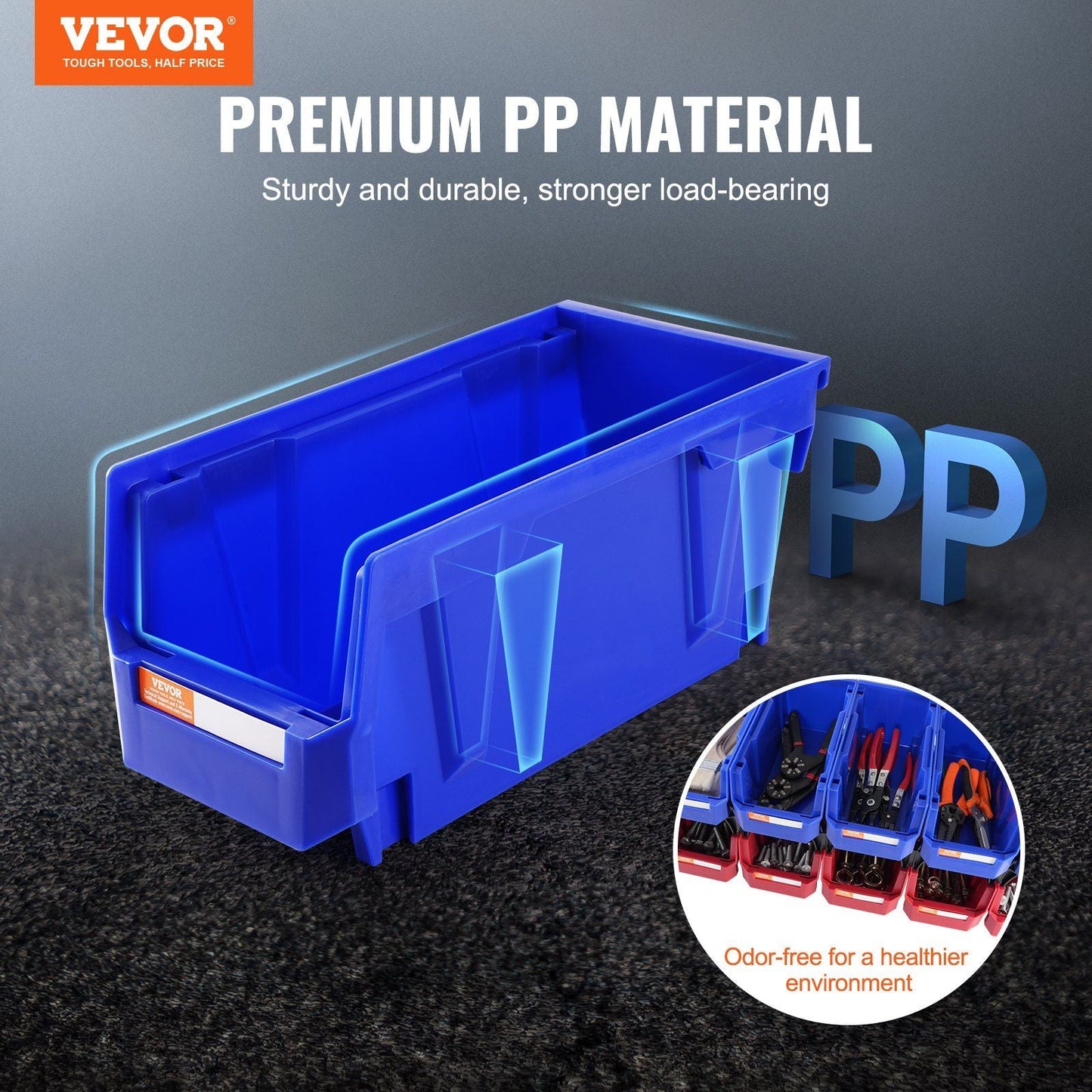 VEVOR Plastic Storage Bin Heavy Duty 12 - Pack Stackable - Inside The Bars