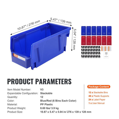 VEVOR Plastic Storage Bin Heavy Duty 12 - Pack Stackable - Inside The Bars