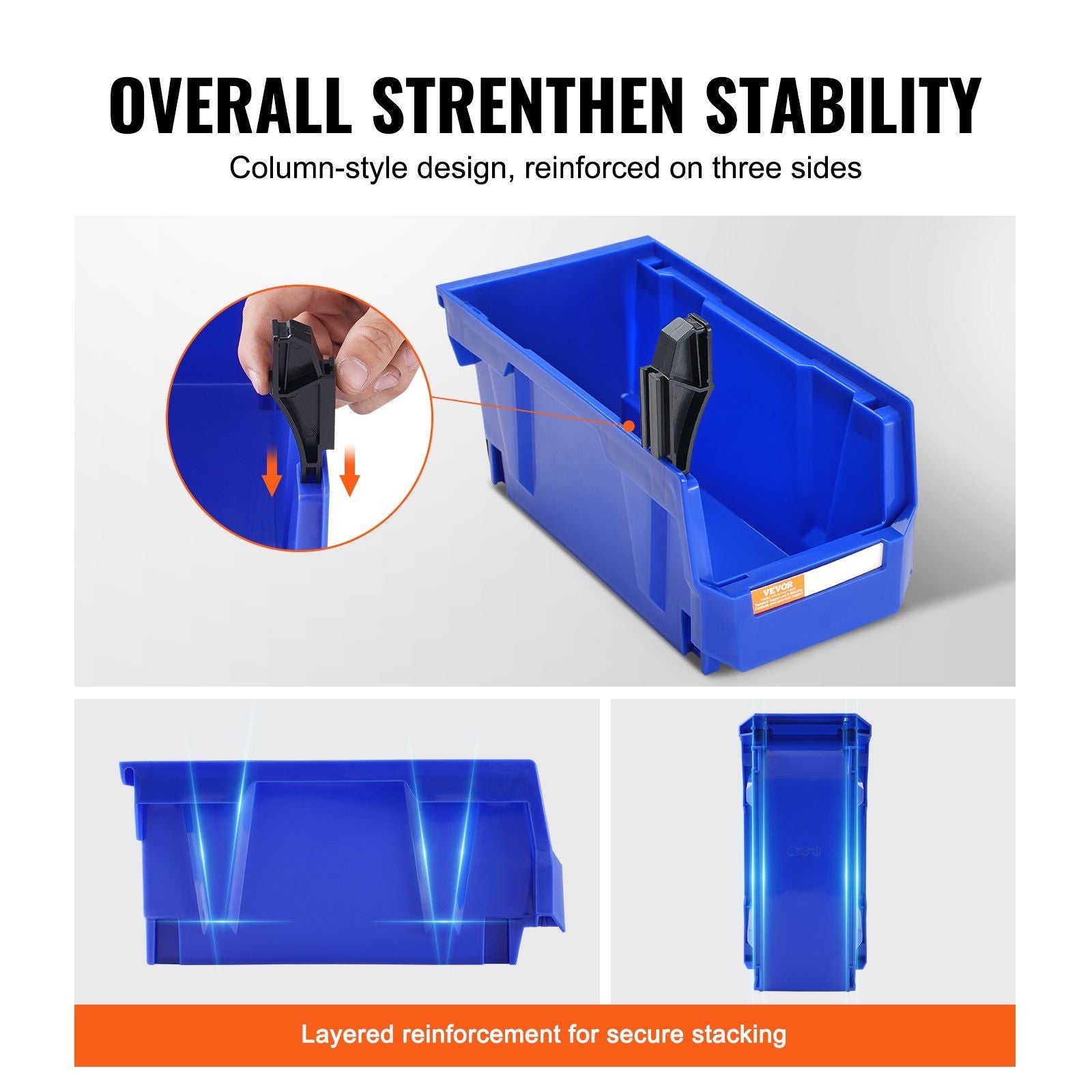 VEVOR Plastic Storage Bin Heavy Duty 12 - Pack Stackable - Inside The Bars