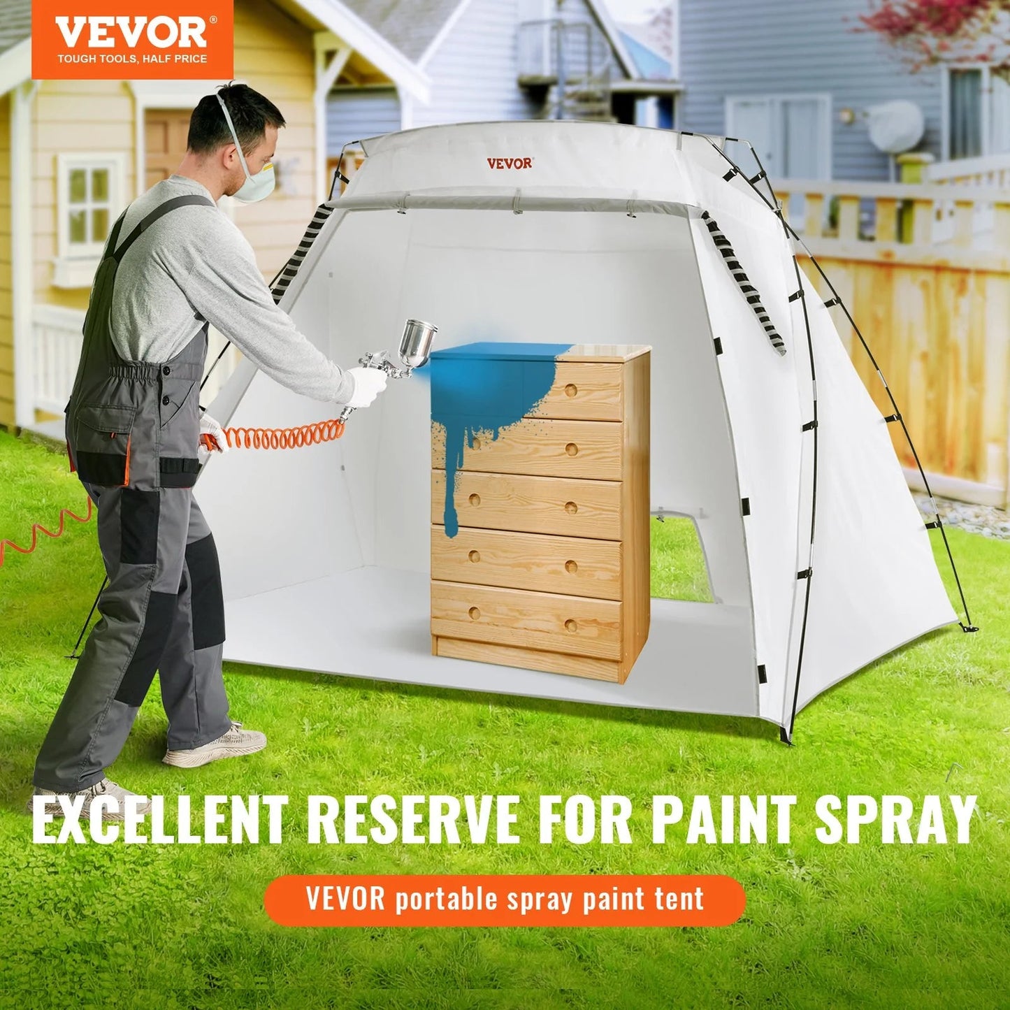 VEVOR Portable Paint Booth, Larger Spray Paint Tent with Built - In Floor & Mesh Screen, Painting Tent Station for Furniture DIY Hobby Tool, 7.5X5.2X5.2Ft Spray Paint Shelter - Inside The Bars