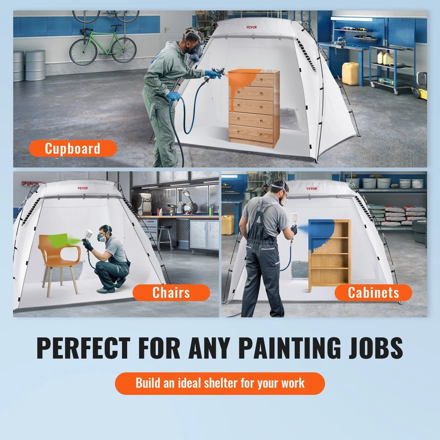 VEVOR Portable Paint Booth, Larger Spray Paint Tent with Built - In Floor & Mesh Screen, Painting Tent Station for Furniture DIY Hobby Tool, 7.5X5.2X5.2Ft Spray Paint Shelter - Inside The Bars