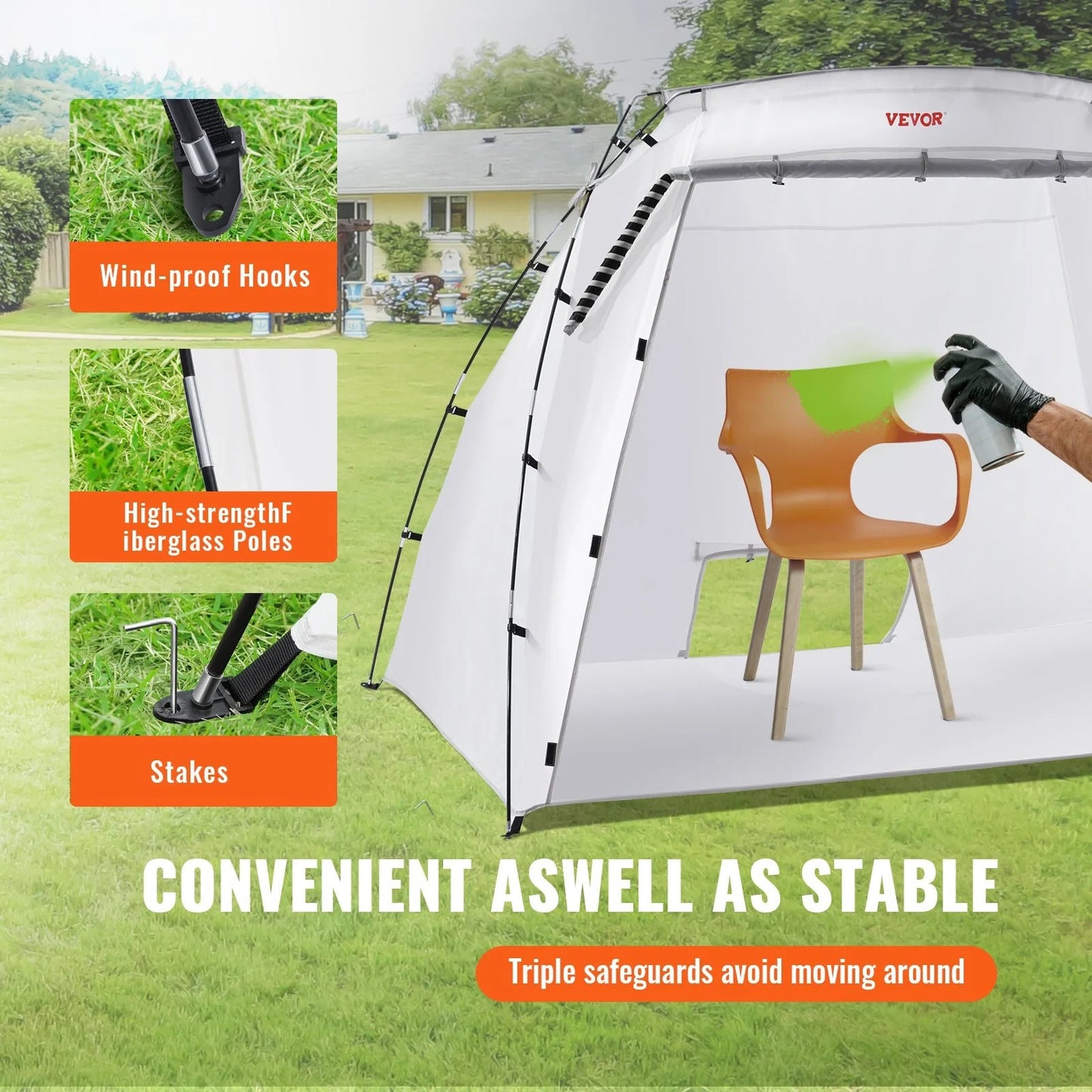 VEVOR Portable Paint Booth, Larger Spray Paint Tent with Built - In Floor & Mesh Screen, Painting Tent Station for Furniture DIY Hobby Tool, 7.5X5.2X5.2Ft Spray Paint Shelter - Inside The Bars
