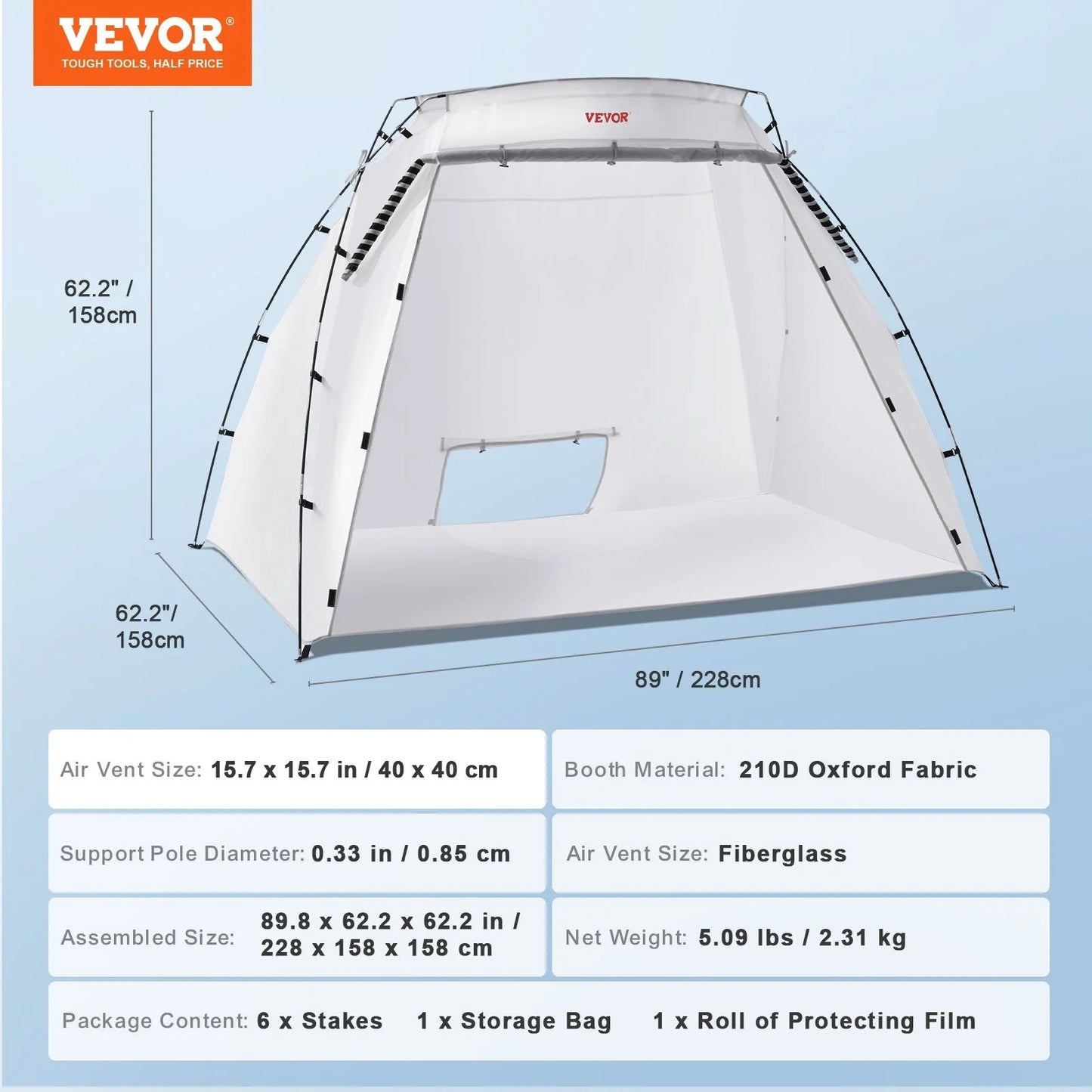 VEVOR Portable Paint Booth, Larger Spray Paint Tent with Built - In Floor & Mesh Screen, Painting Tent Station for Furniture DIY Hobby Tool, 7.5X5.2X5.2Ft Spray Paint Shelter - Inside The Bars