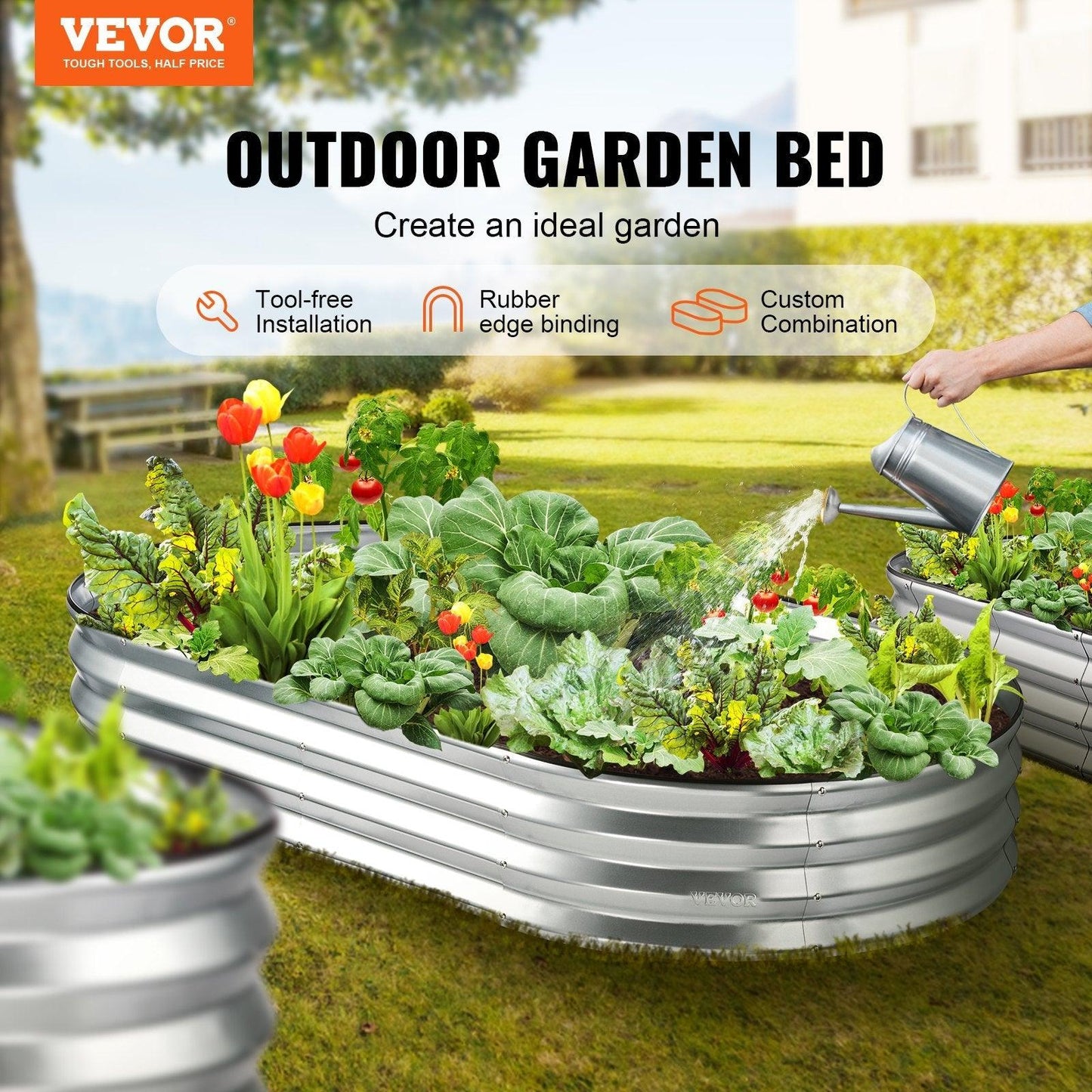 VEVOR Raised Garden Bed Galvanized Metal Planter Box Silver - Inside The Bars