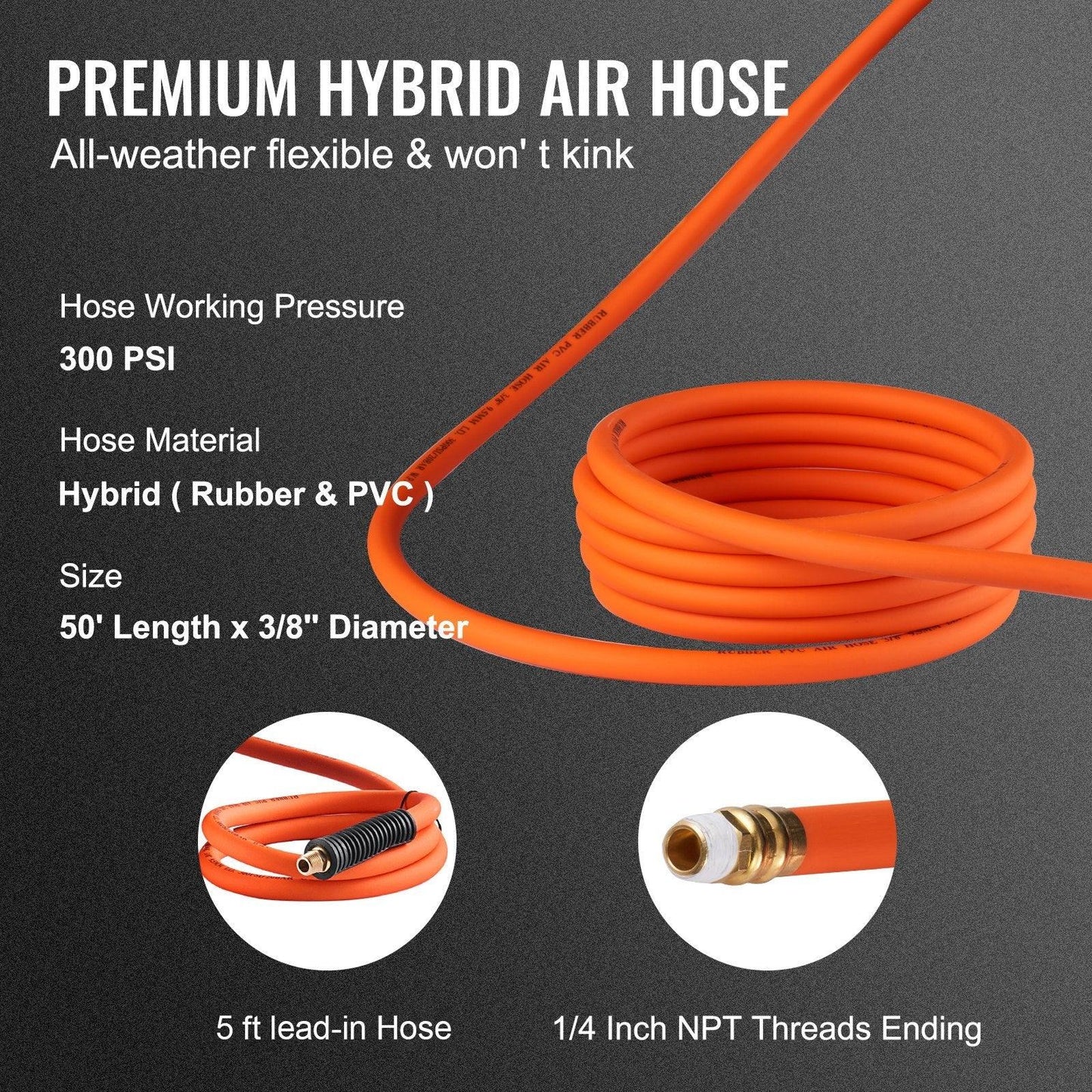 VEVOR Retractable Air Hose Reel 50 FT Hybrid 300PSI - Inside The Bars