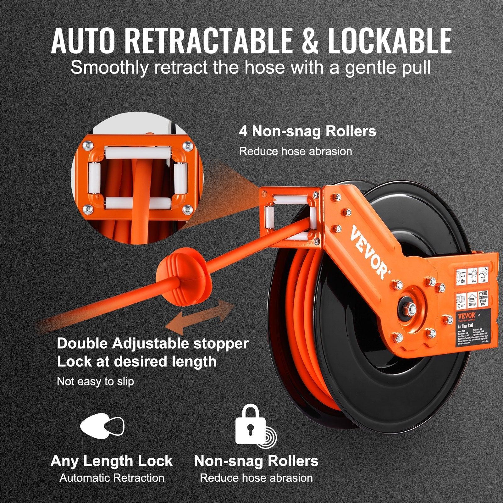 VEVOR Retractable Air Hose Reel 50 FT Hybrid 300PSI - Inside The Bars