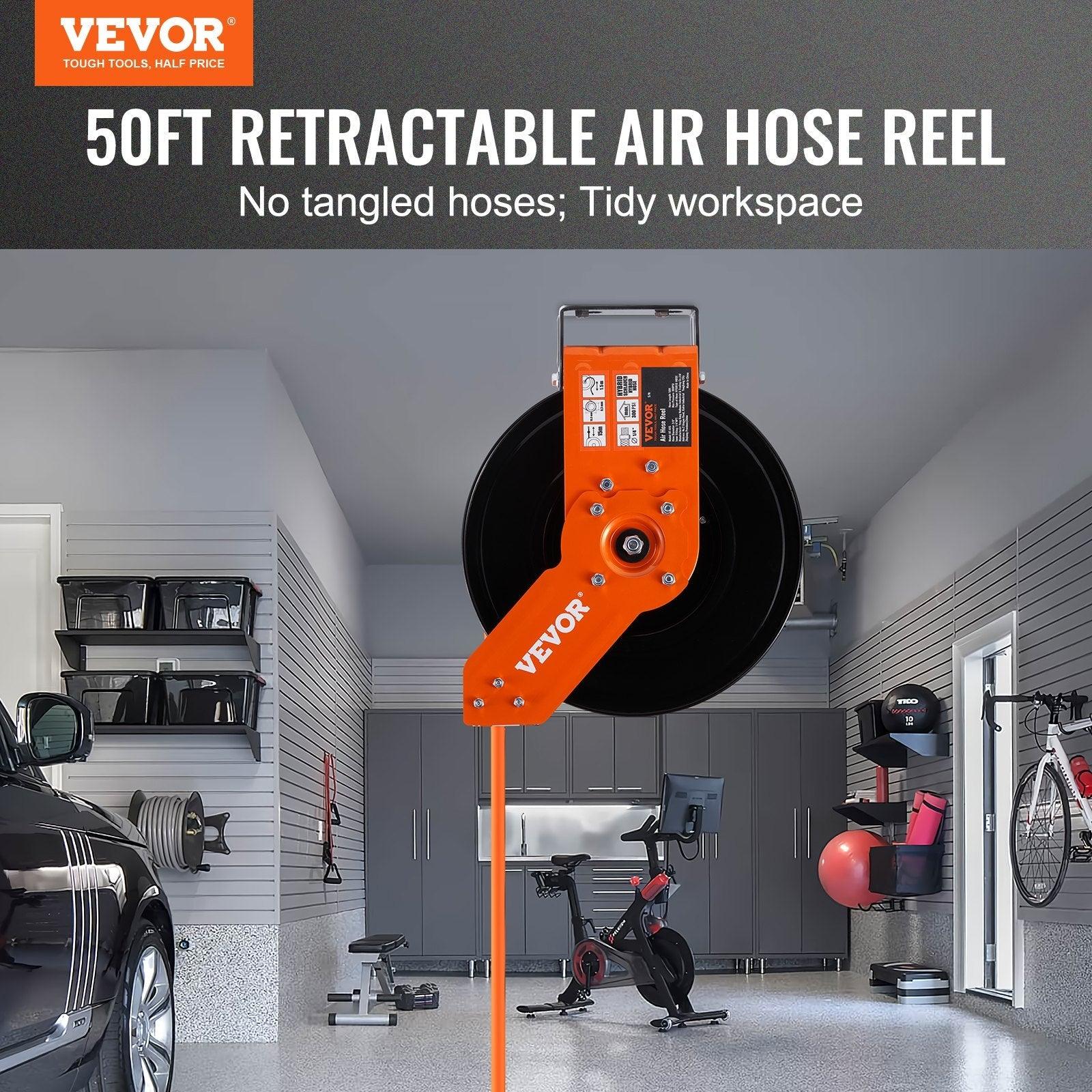 VEVOR Retractable Air Hose Reel 50 FT Hybrid 300PSI - Inside The Bars