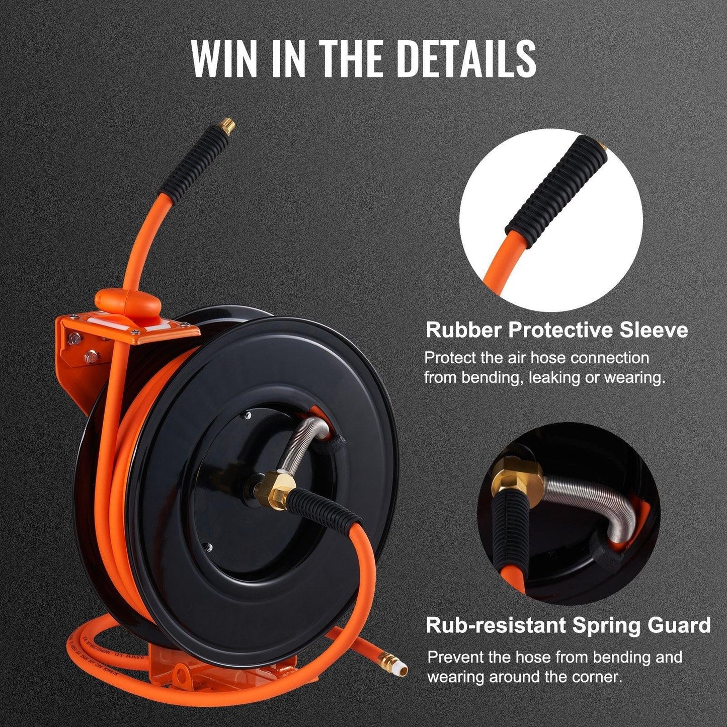 VEVOR Retractable Air Hose Reel 50 FT Hybrid 300PSI - Inside The Bars