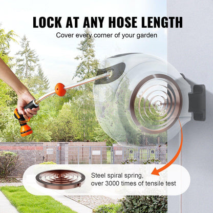 VEVOR Retractable Hose Reel Water Hose Reel 65'x5/8" 180° Swivel Wall - Mounted - Inside The Bars