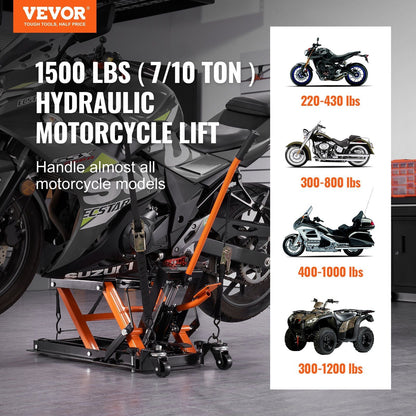 VEVOR Steel Hydraulic Motorcycle Jack Stand 1500 LBS ATV Lift - Inside The Bars