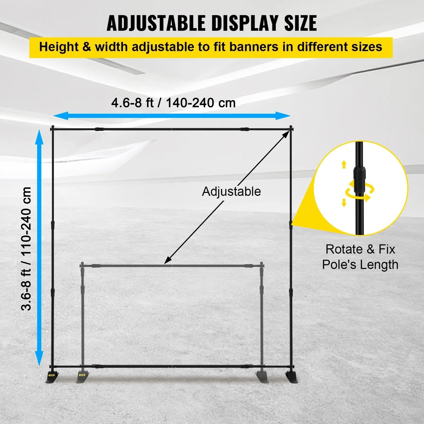VEVOR Telescopic Backdrop Banner Stand 8' X 8' Adjustable - Inside The Bars