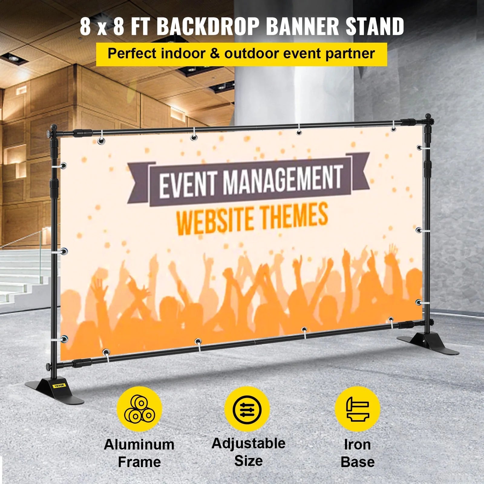 VEVOR Telescopic Backdrop Banner Stand 8' X 8' Adjustable - Inside The Bars
