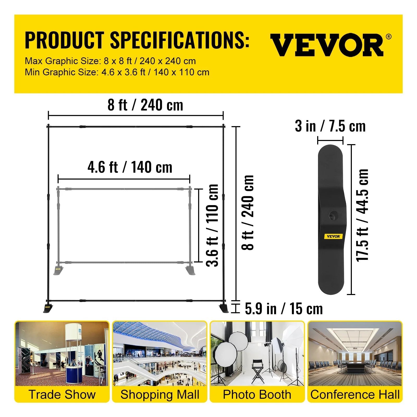 VEVOR Telescopic Backdrop Banner Stand 8' X 8' Adjustable - Inside The Bars