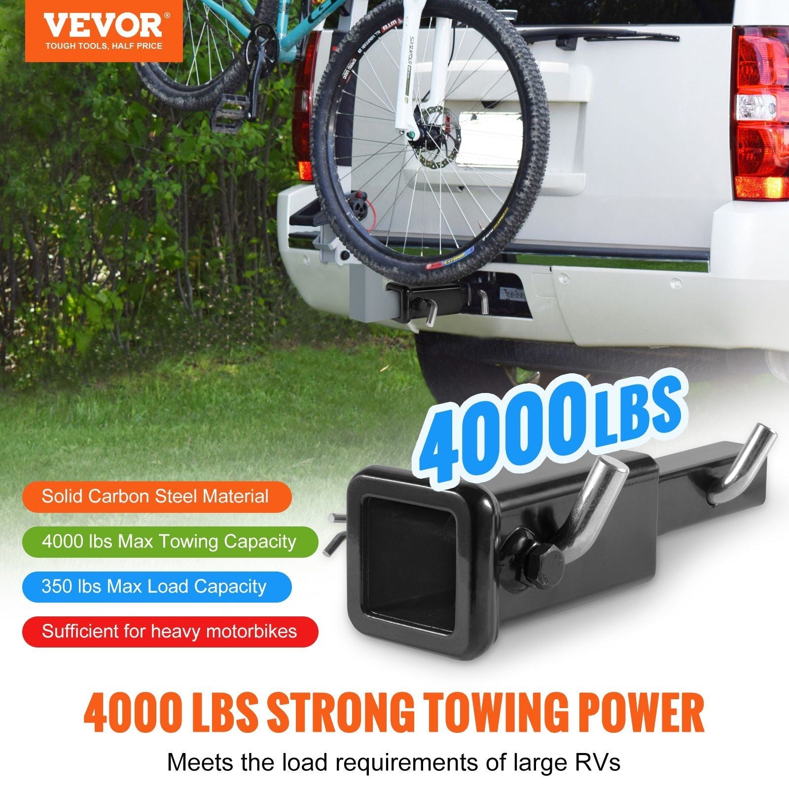 VEVOR Trailer Hitch Extender for 1 - 1/4 to 2 Inch Receivers - Inside The Bars