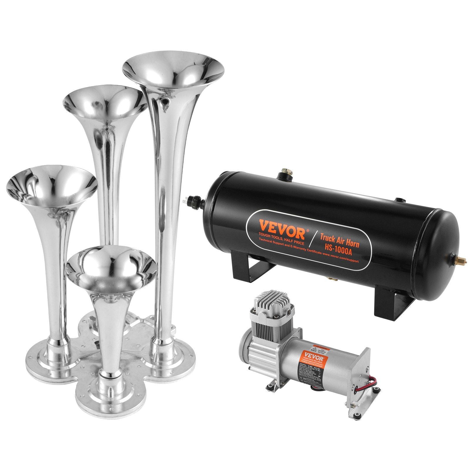 VEVOR Train Horns Kit 150dB 4 Trumpet Air Horns for Trucks - Inside The Bars