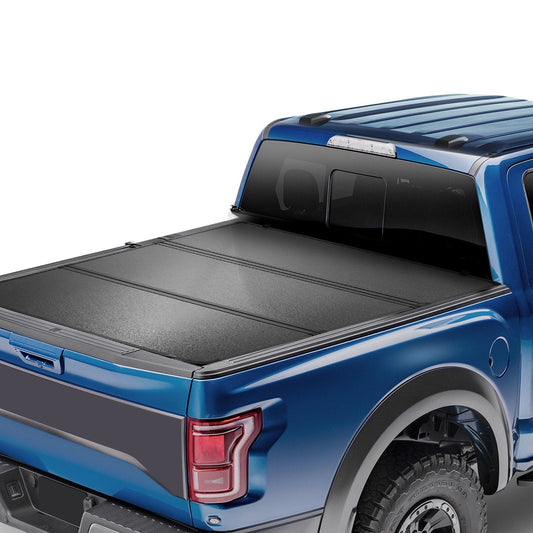 VEVOR Tri - Fold Truck Bed Tonneau Cover, Compatible with 2015 - 2024 Ford F - 150, Lightning, Styleside 5.5' (65.4") Bed, Fit 5.6' x 5.4'/5.5' x 5.4' (67.1" x 65.2"/65.4" x 65.2") Inside Bed, 400lbs, Black - Inside The Bars